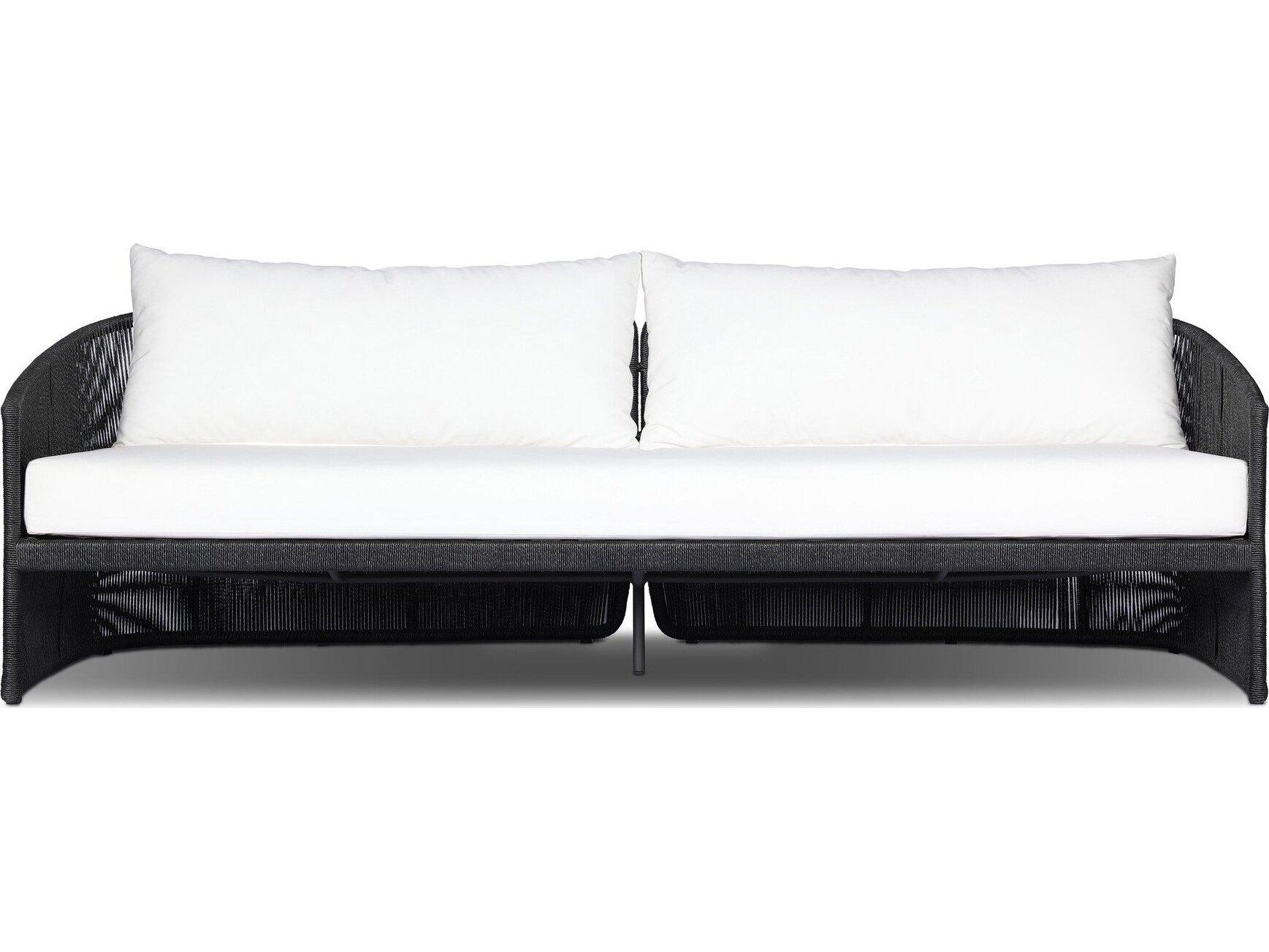 Four Hands Outdoor Solano Mondira Faux Black Hyacinth Wicker Cushion 97" Sofa in Arashi Salt