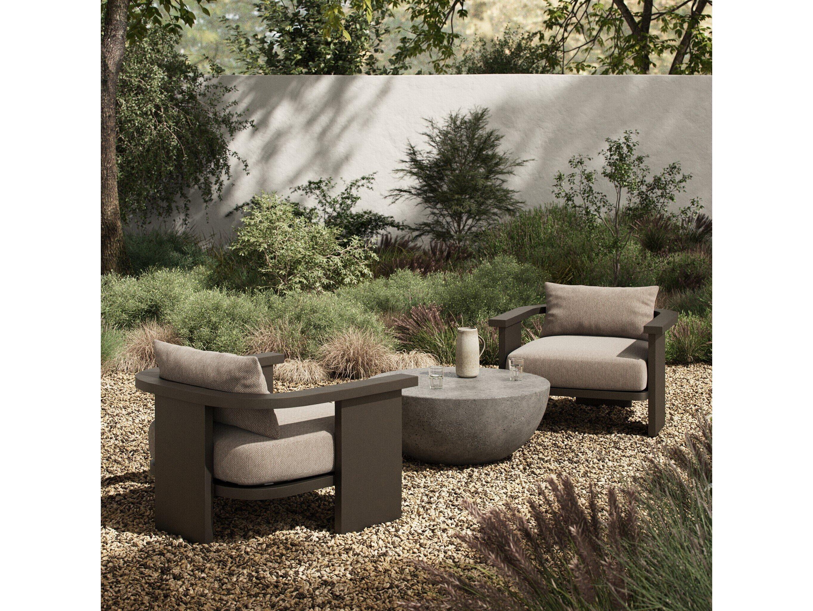 Four Hands Outdoor Solano Tahana Bronze Aluminum Cushion Lounge Chair in Casa Grey