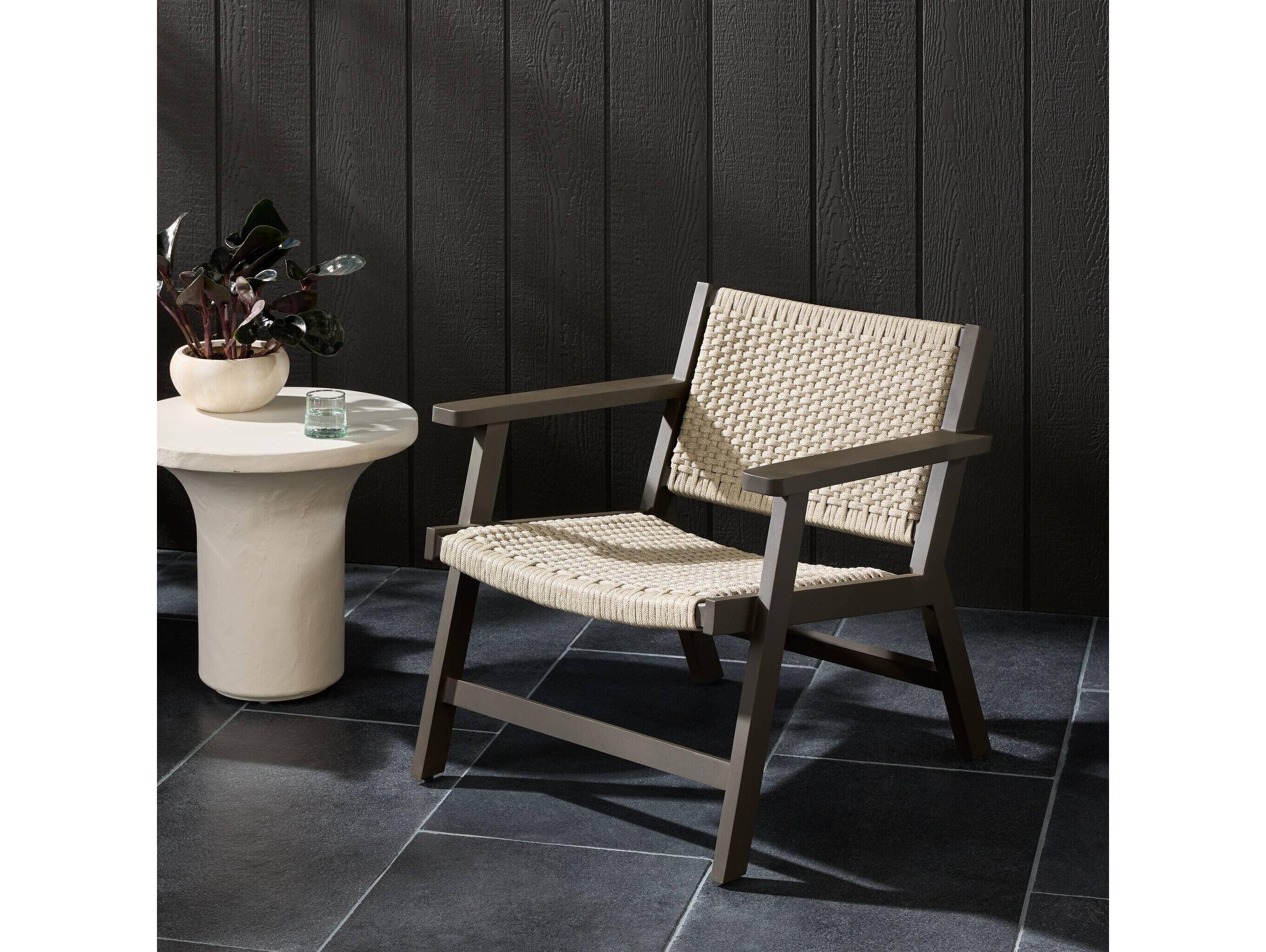 Four Hands Outdoor Solano Delano Bronze Aluminum Lounge Chair in Ivory Rope