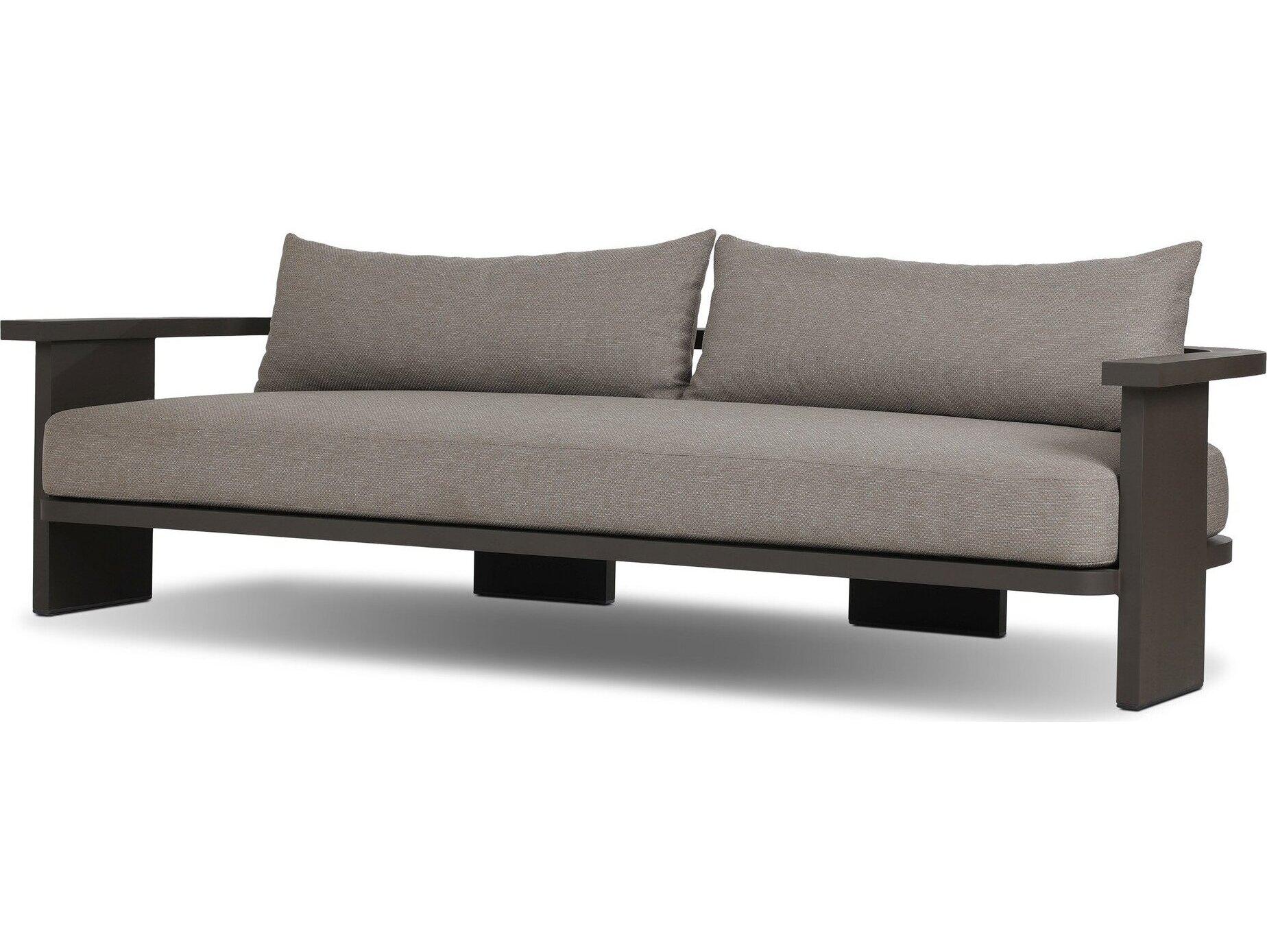 Four Hands Outdoor Solano Tahana Bronze Aluminum Cushion 96" Sofa in Casa Grey