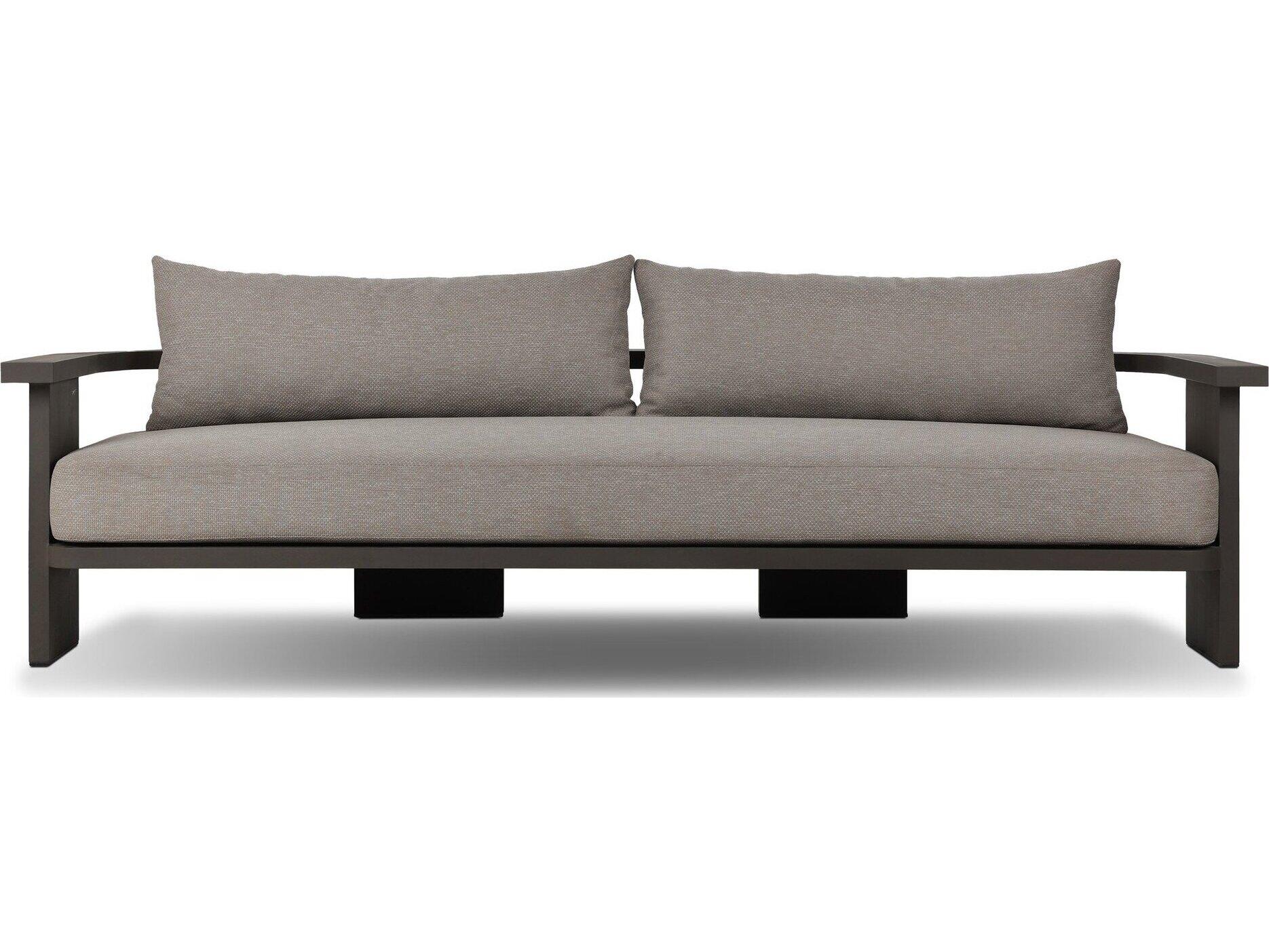 Four Hands Outdoor Solano Tahana Bronze Aluminum Cushion 96" Sofa in Casa Grey