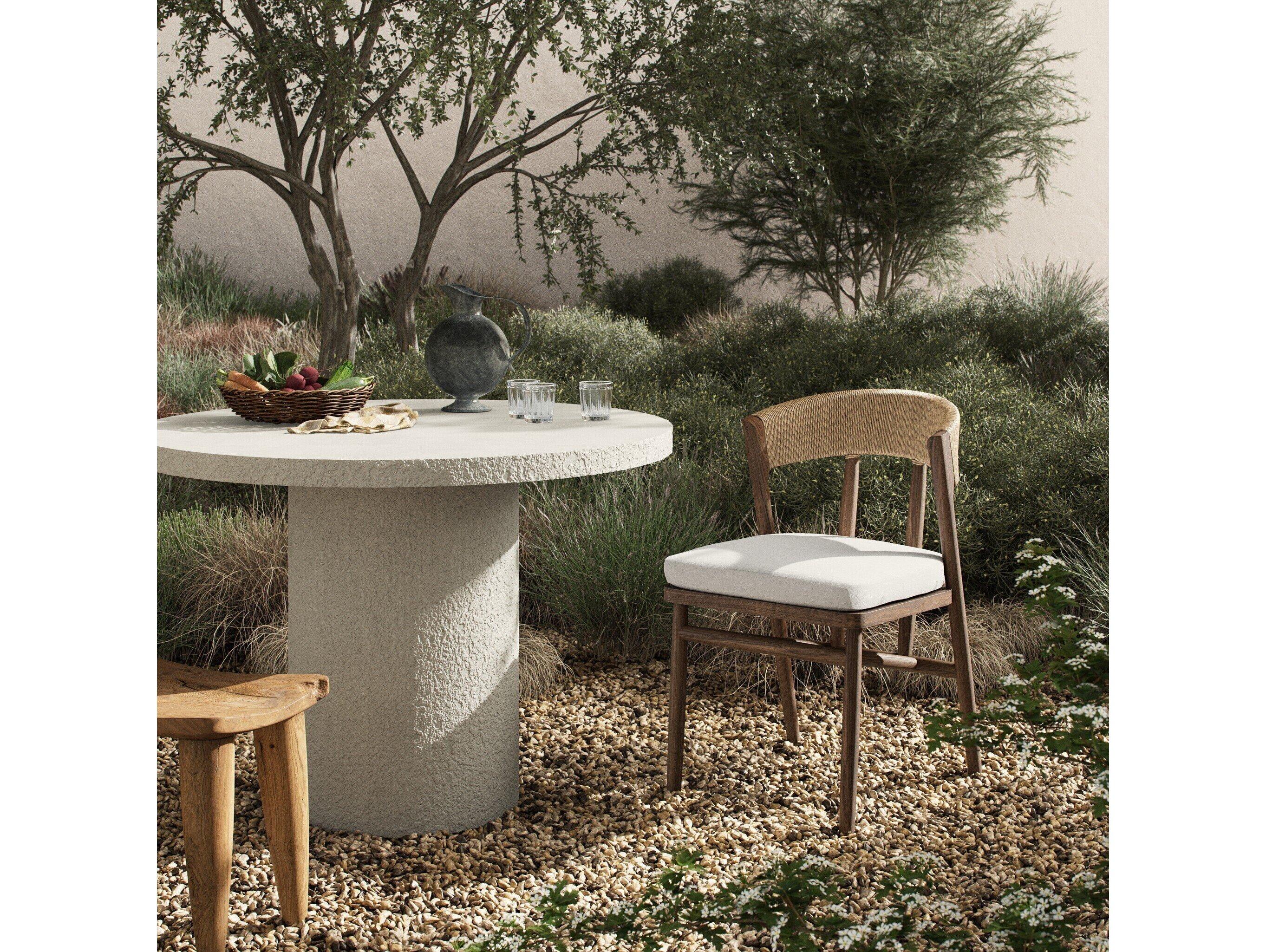 Four Hands Outdoor Garwood Buxton Teak Cushion Dining Side Chair in Arashi Salt