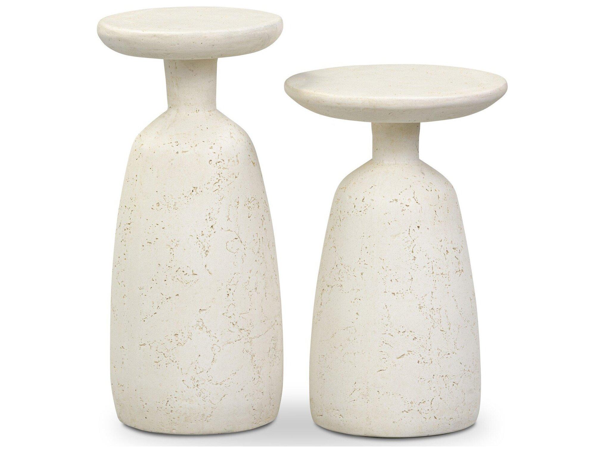 Four Hands Outdoor Ramara Outdoor Nesting End Tables Aged White Concrete