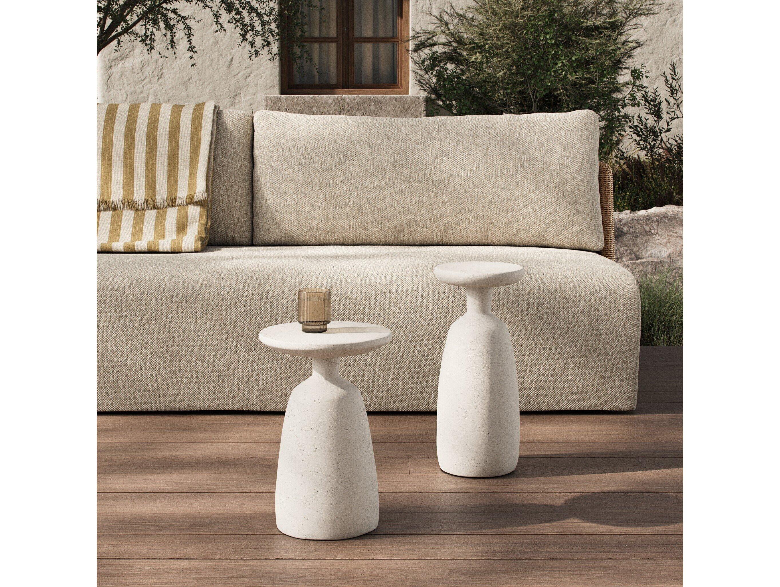 Four Hands Outdoor Ramara Outdoor Nesting End Tables Aged White Concrete