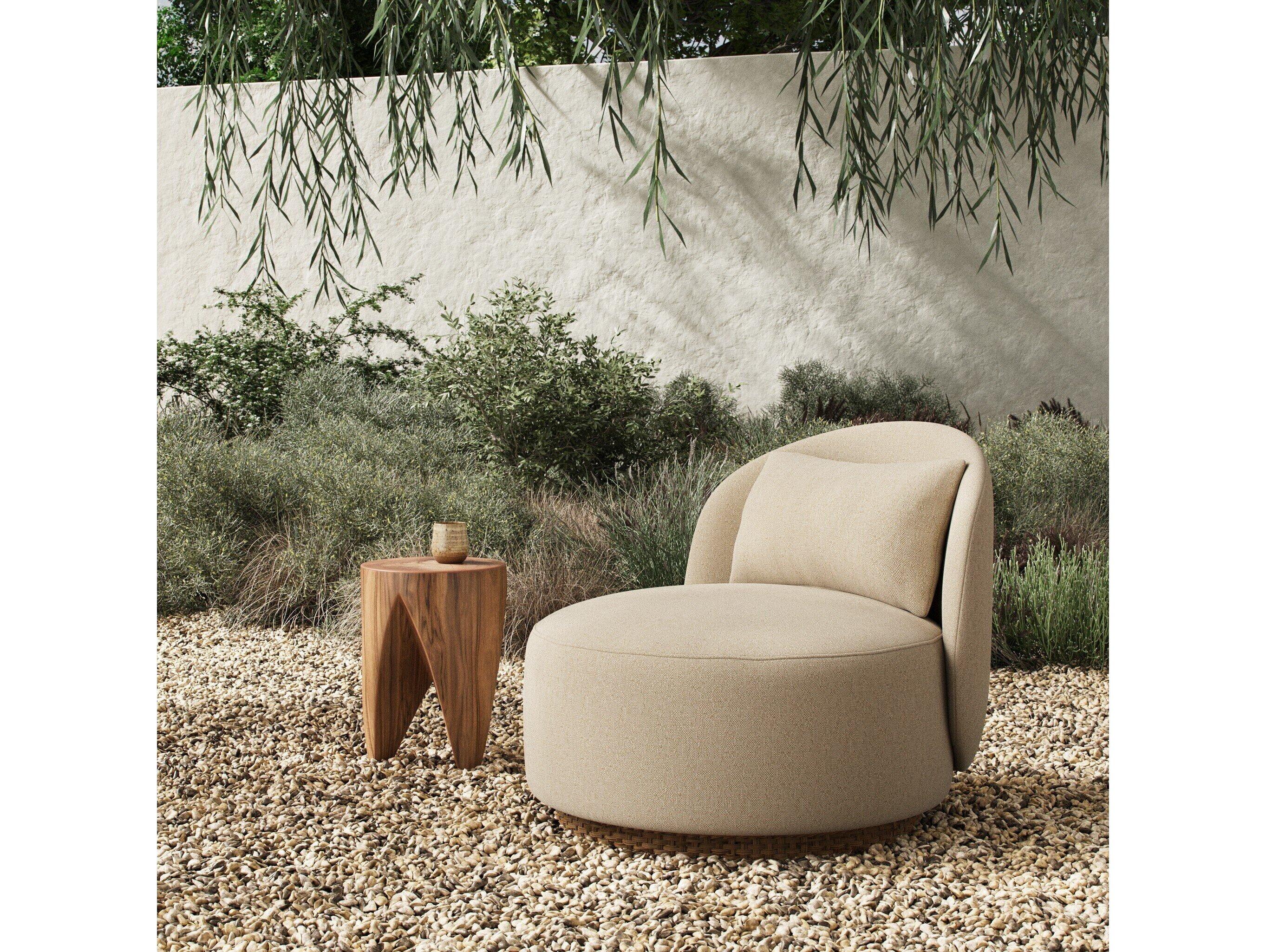 Four Hands Outdoor Quaid Outdoor Upholstered Swivel Chair Alessi Buff