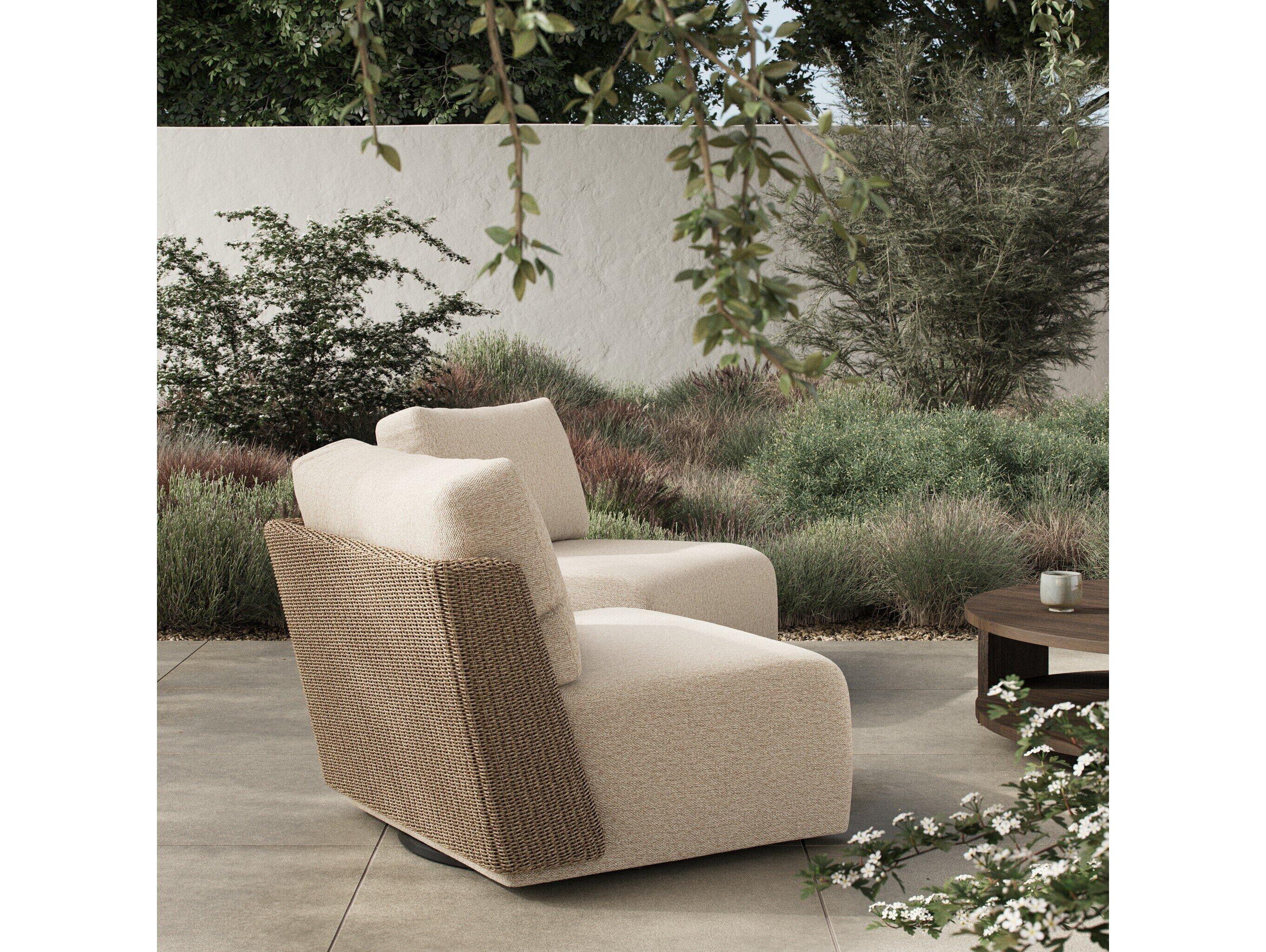 Four Hands Outdoor Sicilia Outdoor Woven Swivel Chair Concha Beige