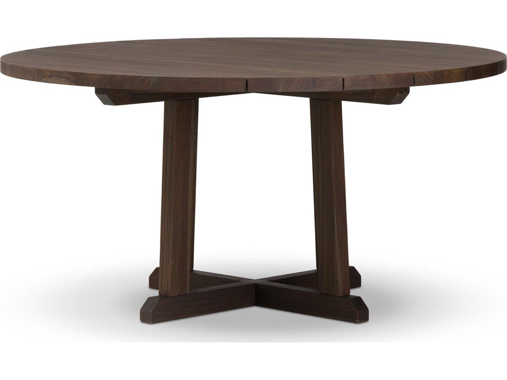 Four Hands Outdoor Indie Outdoor Round Dining Table-60" Stained Saddle Brown FSC
