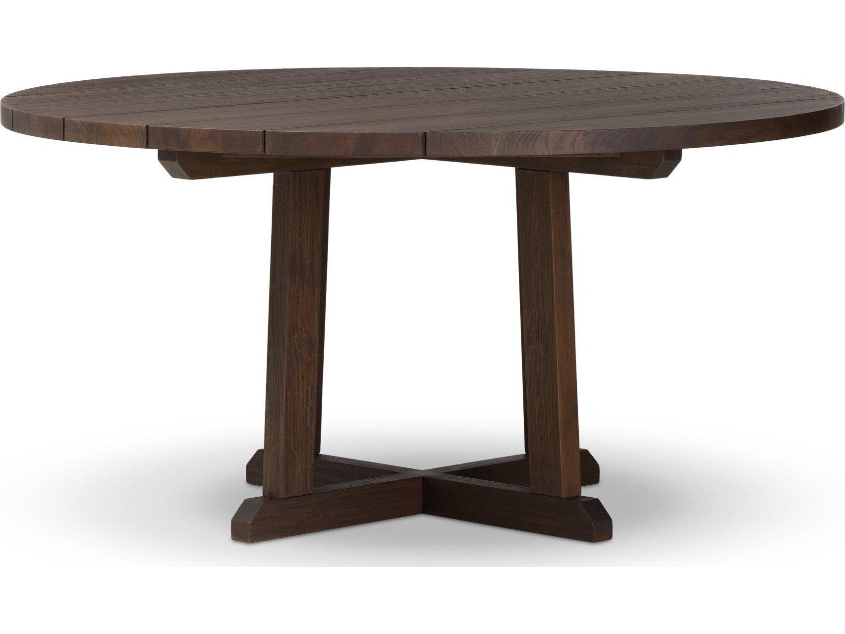 Four Hands Outdoor Indie Outdoor Round Dining Table-60" Stained Saddle Brown FSC