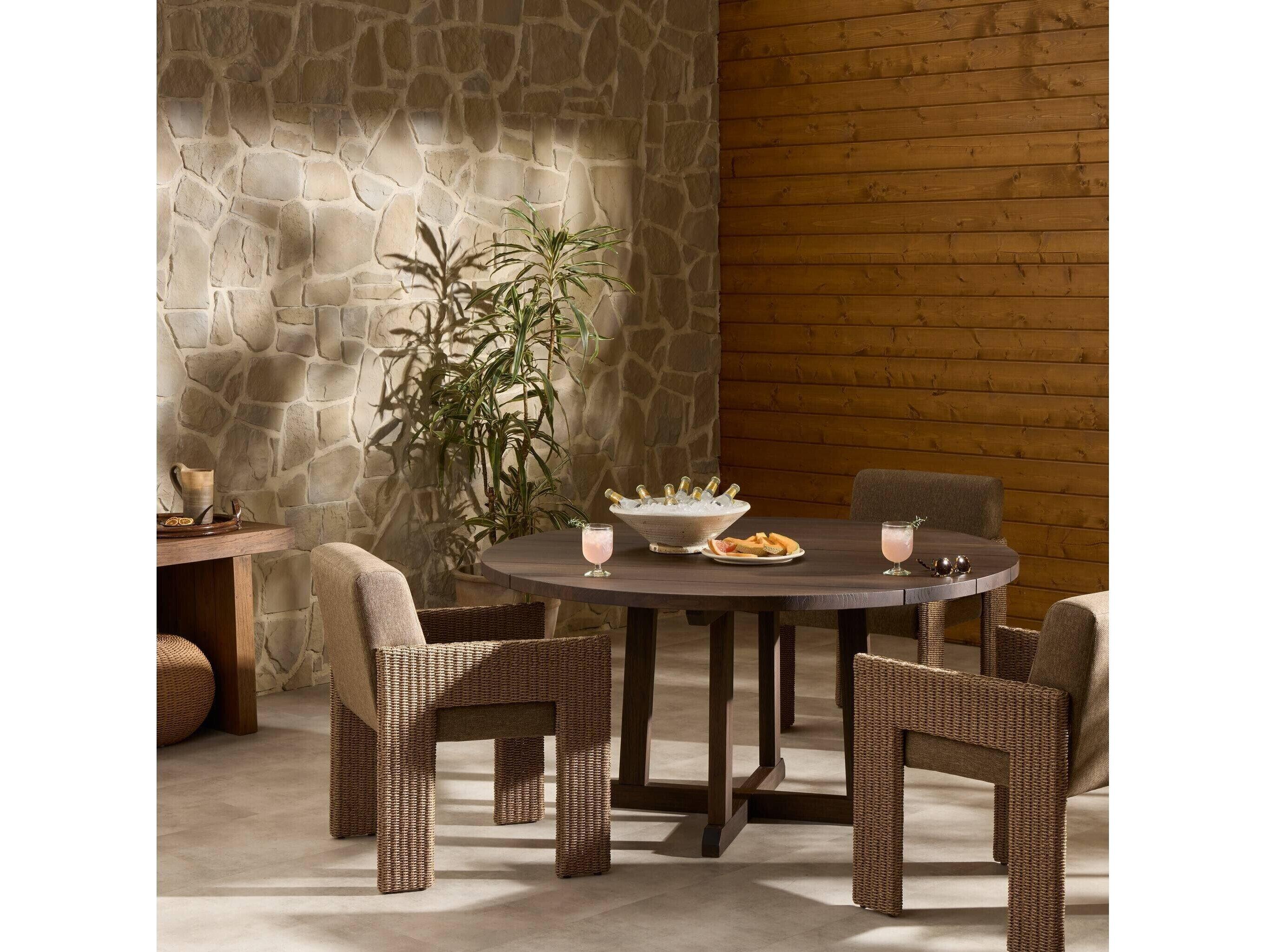 Four Hands Outdoor Indie Outdoor Round Dining Table-60" Stained Saddle Brown FSC