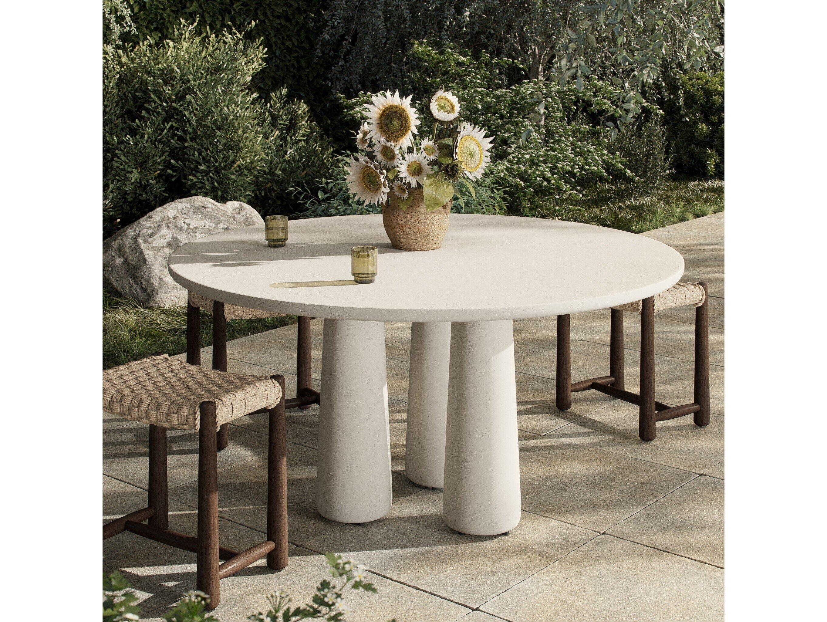 Four Hands Outdoor Rye Outdoor Dining Table-60" Aged White Concrete