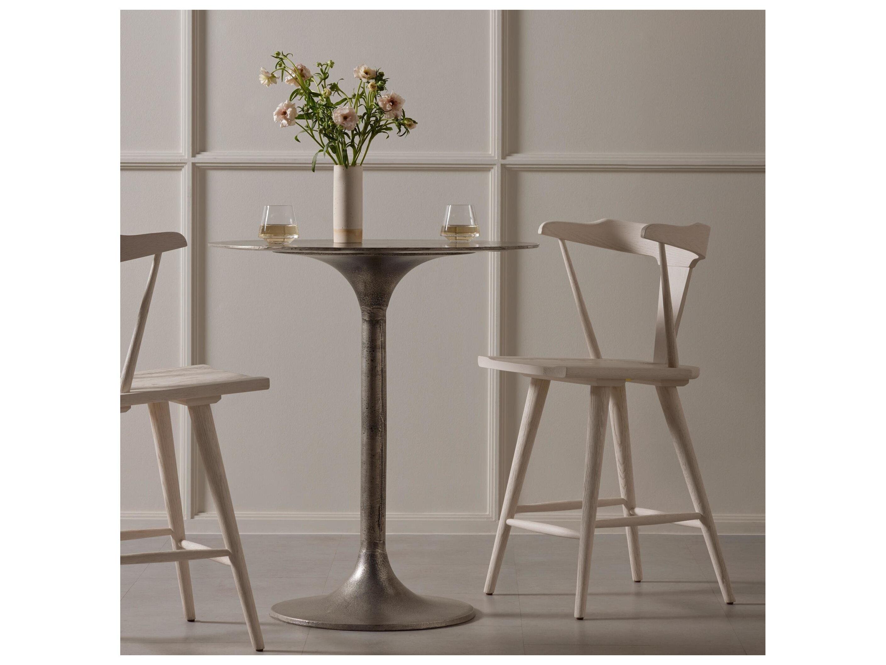 Four Hands Outdoor Marlow Raw Antique Nickel Aluminum Round Counter Table