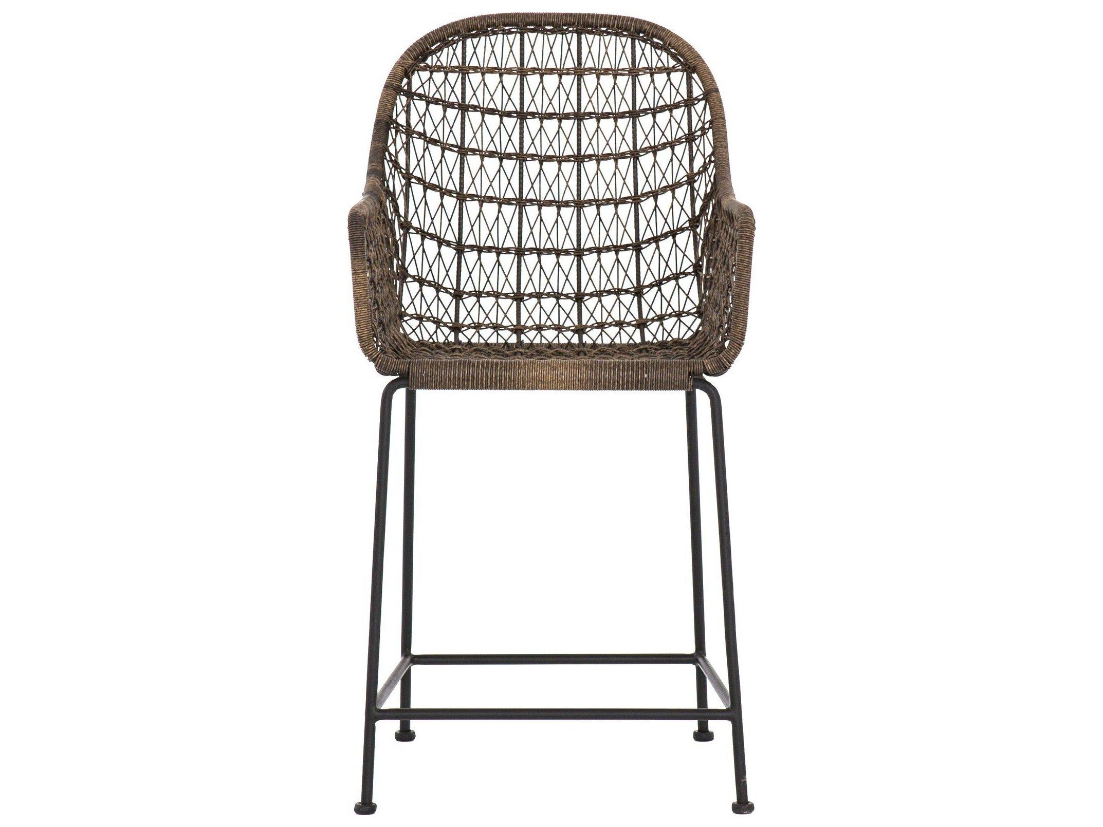 Luxecor Globetrotter Outdoor Natural Black / Distressed Grey Wrought Iron Wicker Counter Stool