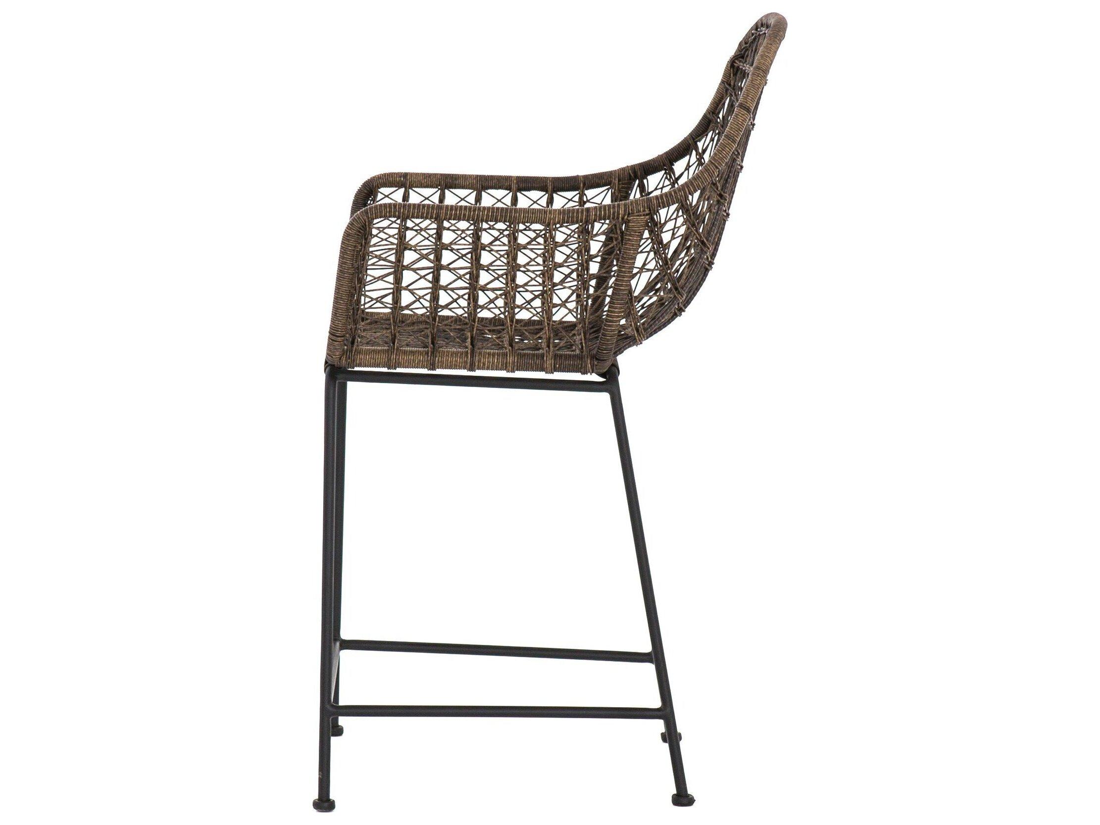 Luxecor Globetrotter Outdoor Natural Black / Distressed Grey Wrought Iron Wicker Counter Stool