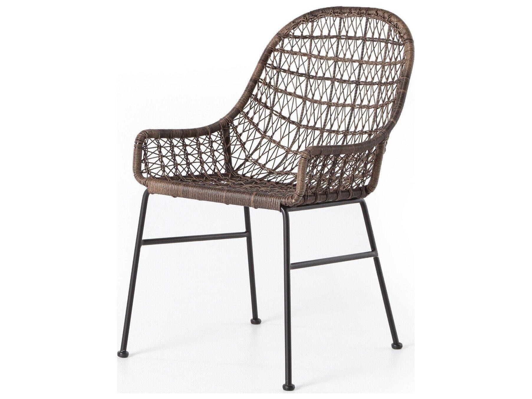Four Hands Outdoor Grass Roots Natural Black / Distressed Grey Wrought Iron Wicker Dining Chair