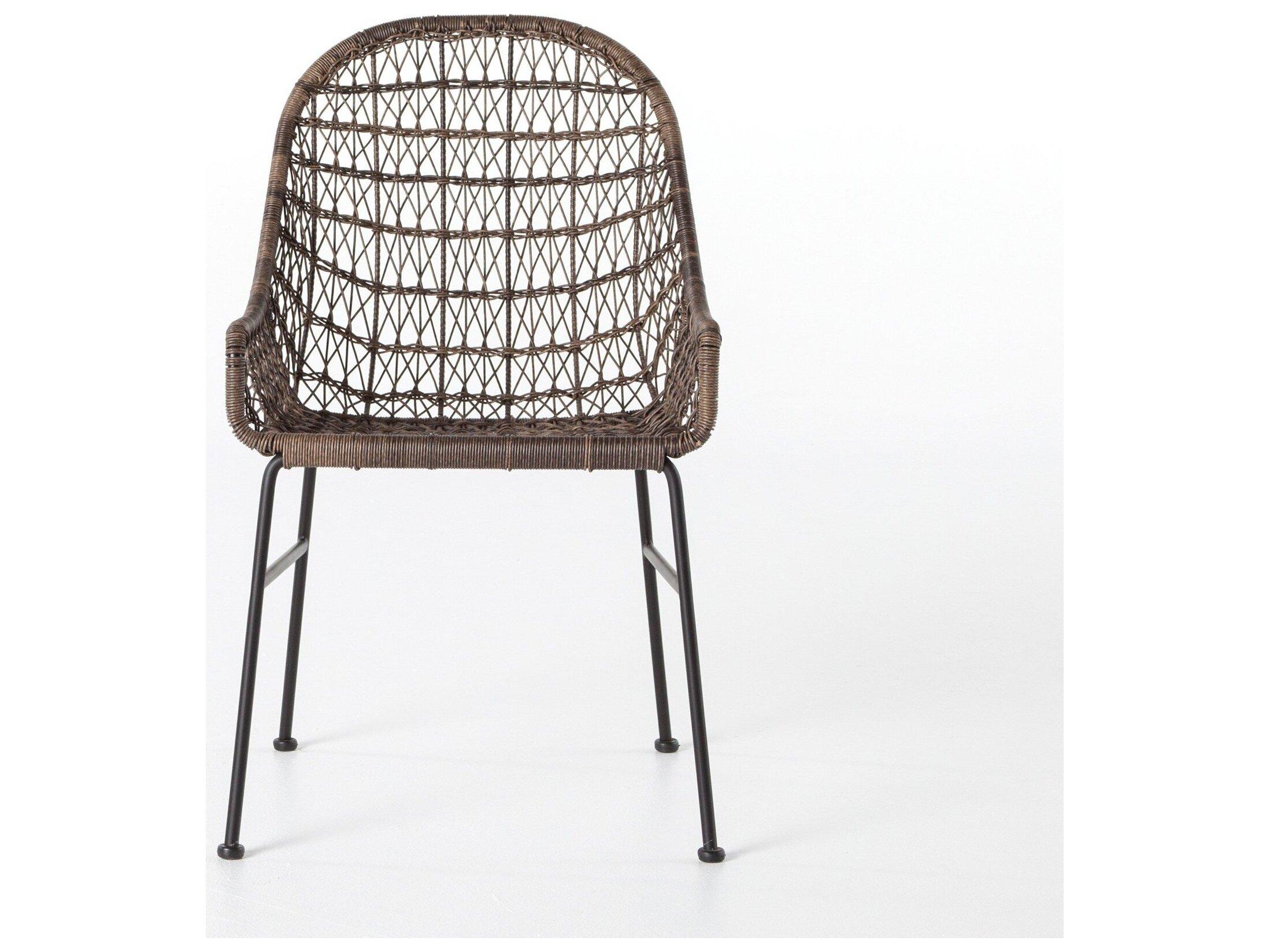 Four Hands Outdoor Grass Roots Natural Black / Distressed Grey Wrought Iron Wicker Dining Chair