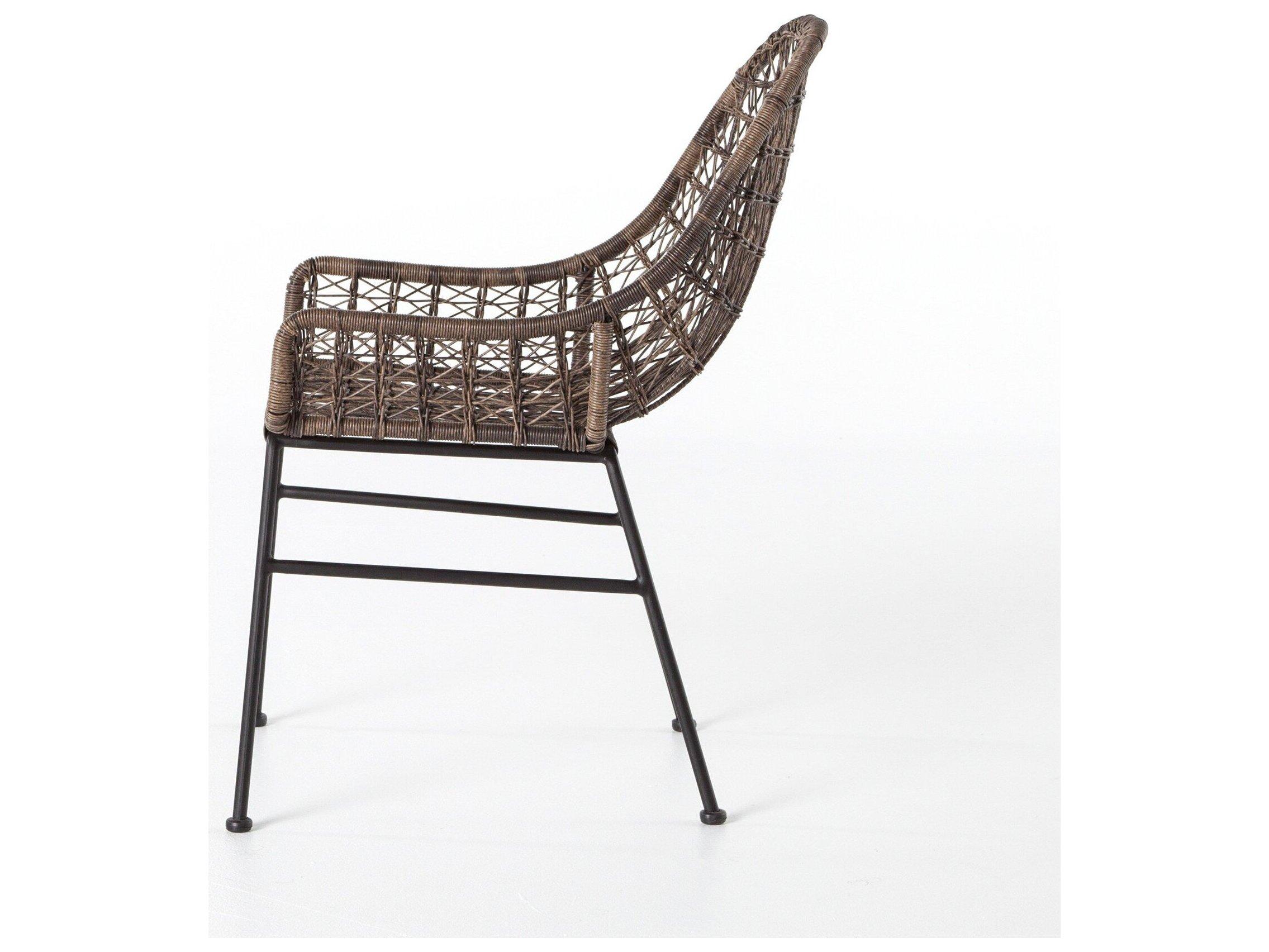 Four Hands Outdoor Grass Roots Natural Black / Distressed Grey Wrought Iron Wicker Dining Chair