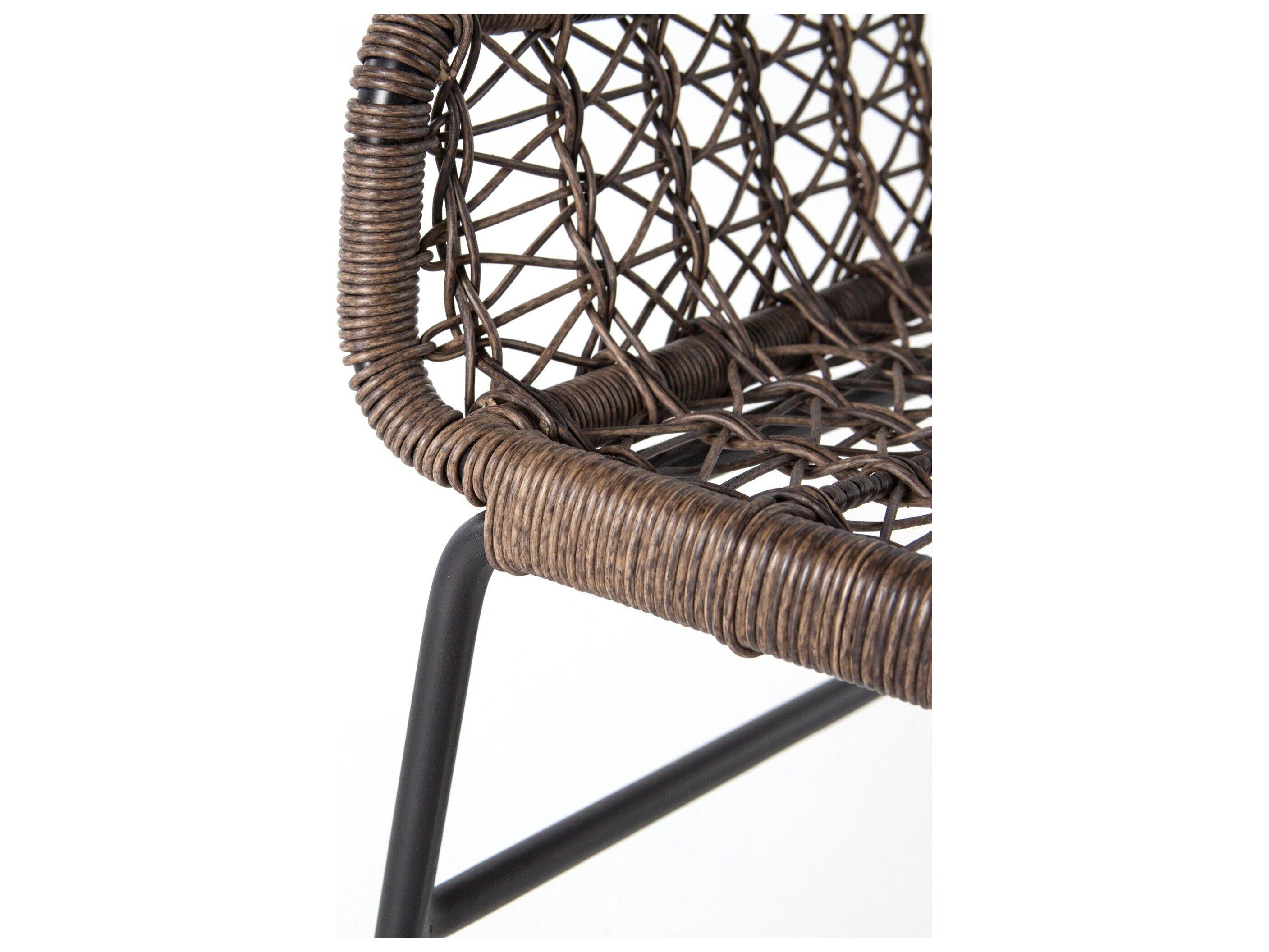 Four Hands Outdoor Grass Roots Natural Black / Distressed Grey Wrought Iron Wicker Dining Chair