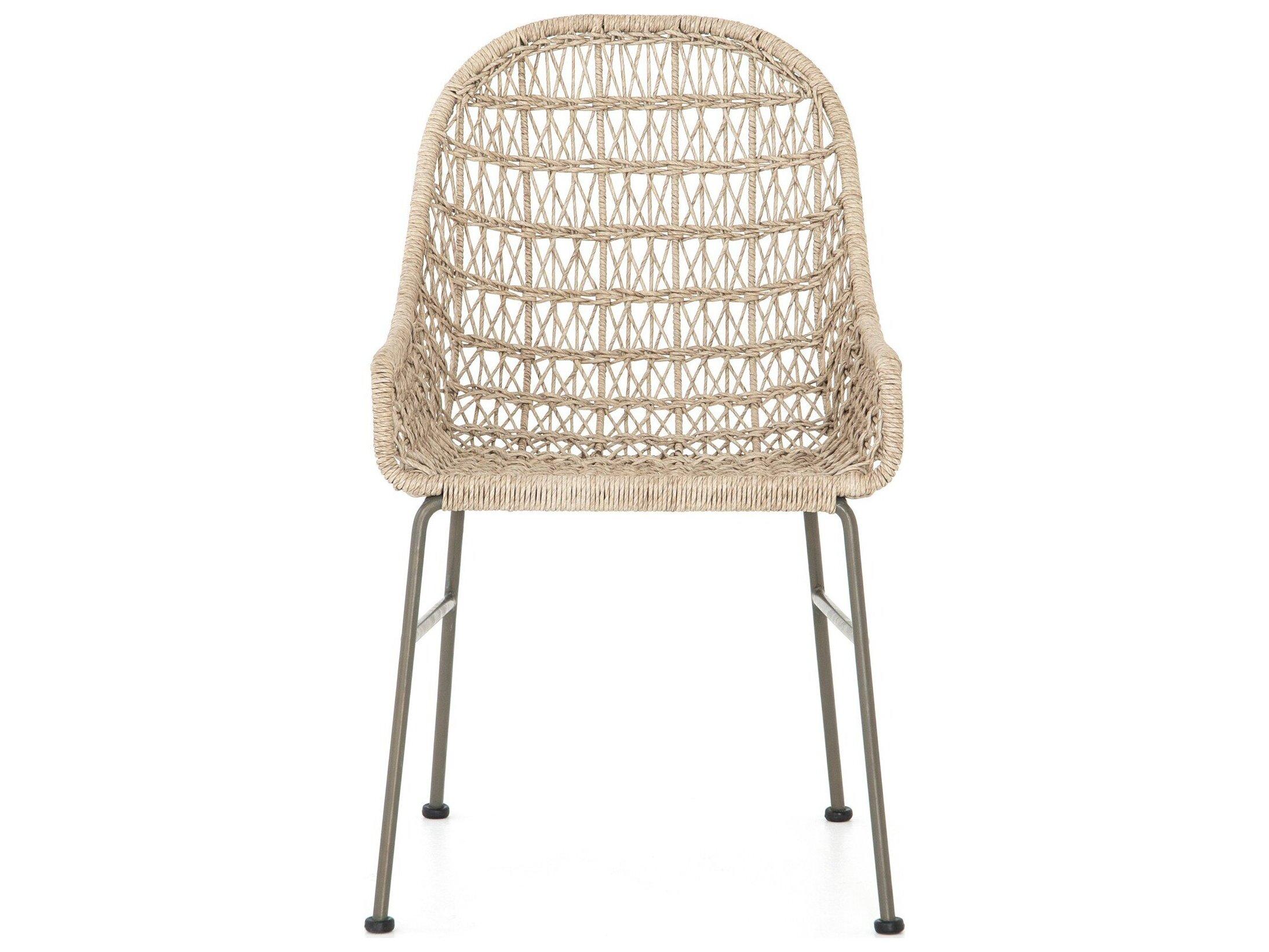 Four Hands Outdoor Grass Roots Vintage White / Grey Bronze Wrought Iron Wicker Dining Chair