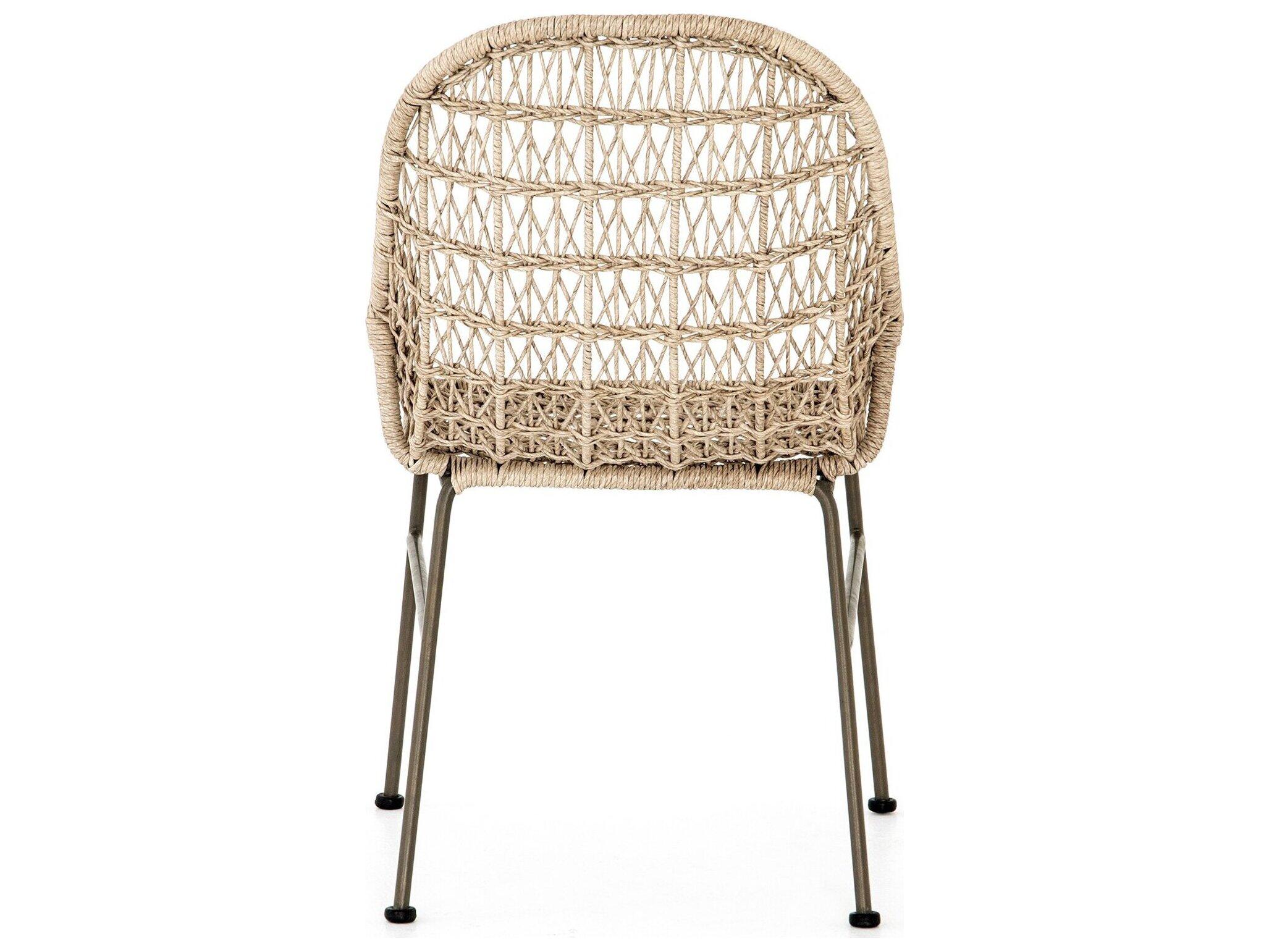 Four Hands Outdoor Grass Roots Vintage White / Grey Bronze Wrought Iron Wicker Dining Chair