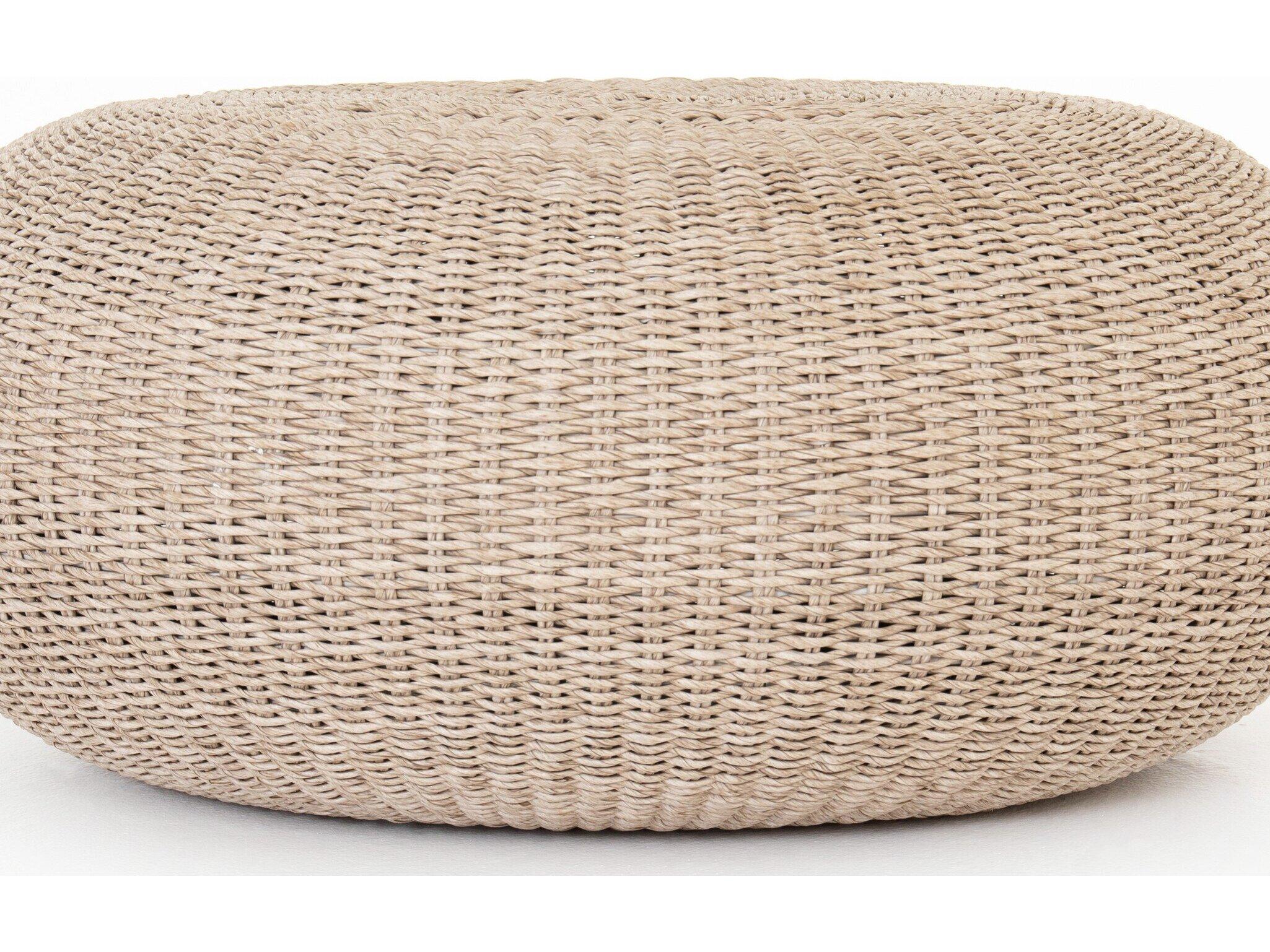 Four Hands Outdoor Grass Roots Vintage White Wicker Round Coffee Table