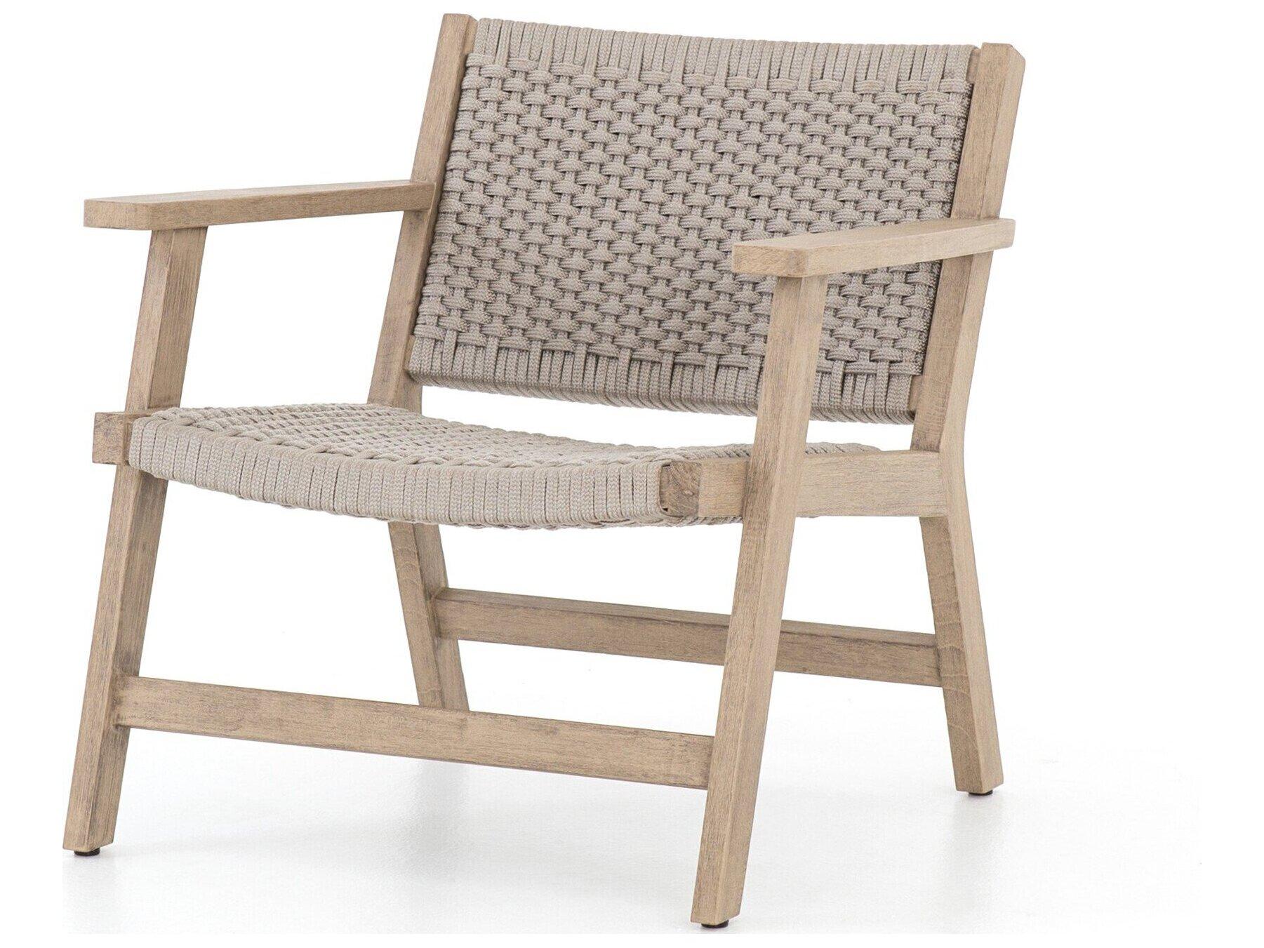 Four Hands Outdoor Solano Thick Grey Rope / Washed Brown Teak Strap Lounge Chair