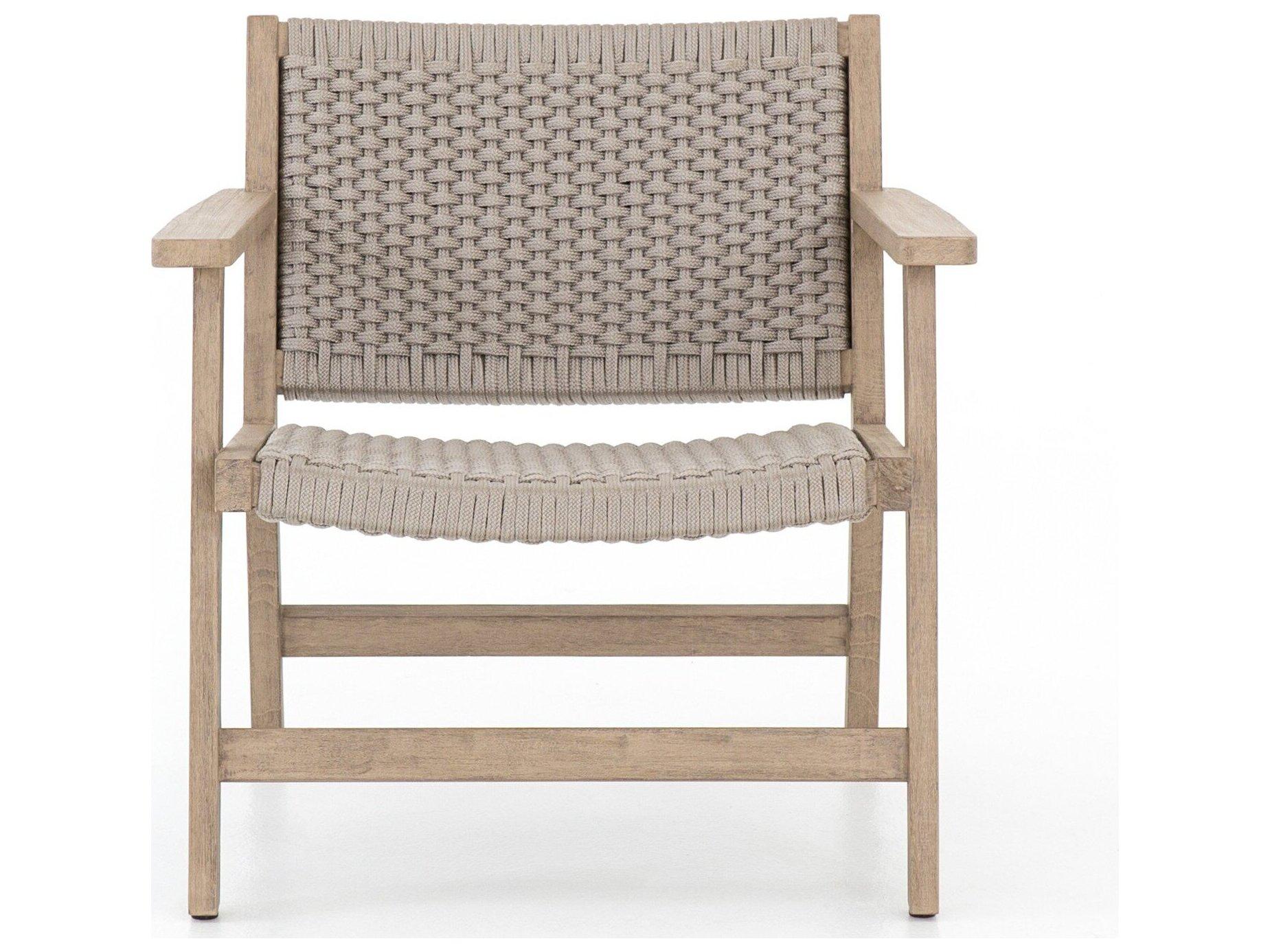 Four Hands Outdoor Solano Thick Grey Rope / Washed Brown Teak Strap Lounge Chair