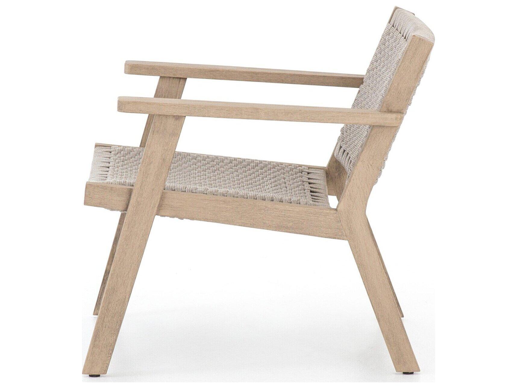 Four Hands Outdoor Solano Thick Grey Rope / Washed Brown Teak Strap Lounge Chair