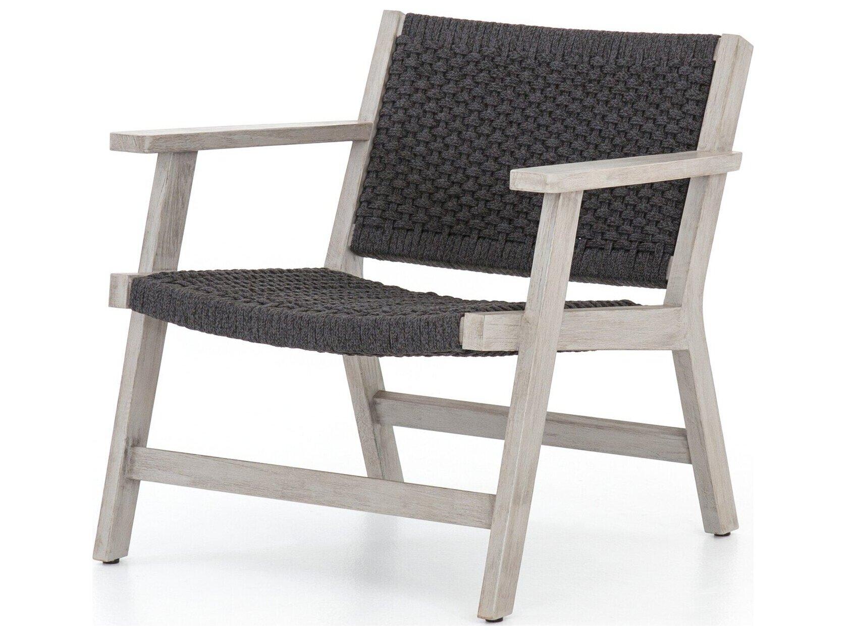 Four Hands Outdoor Solano Thick Dark Grey Rope / Weathered Teak Strap Lounge Chair
