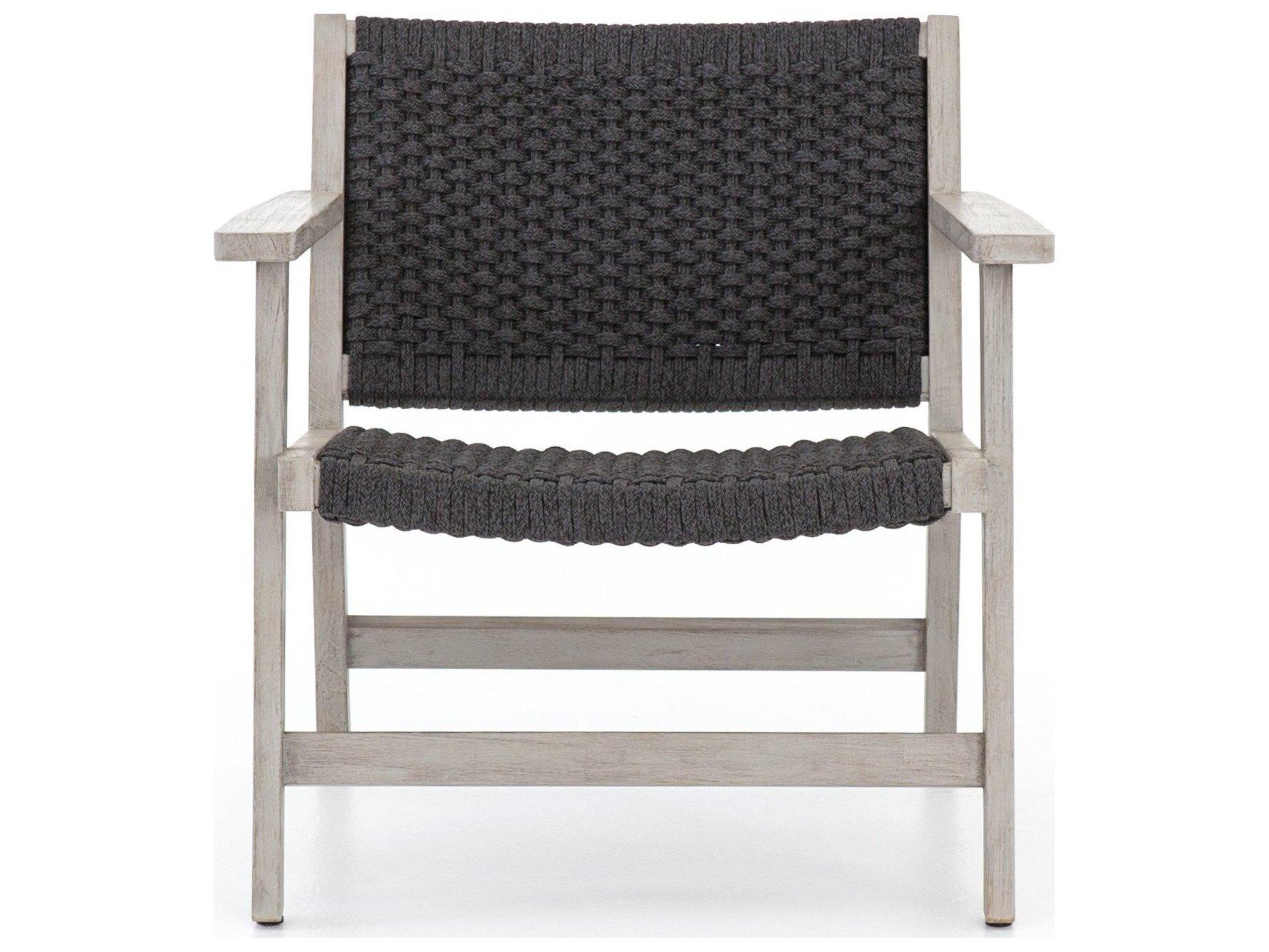 Four Hands Outdoor Solano Thick Dark Grey Rope / Weathered Teak Strap Lounge Chair