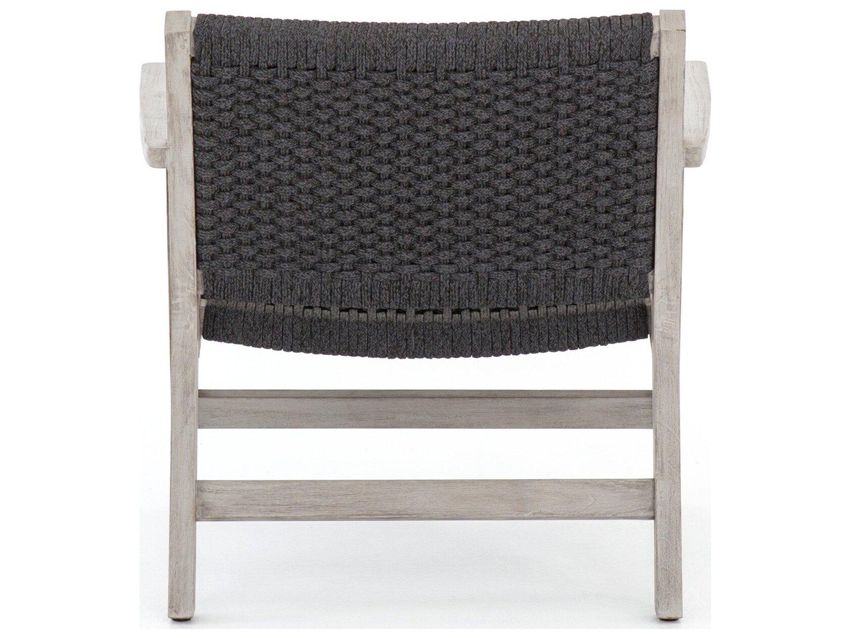 Four Hands Outdoor Solano Thick Dark Grey Rope / Weathered Teak Strap Lounge Chair