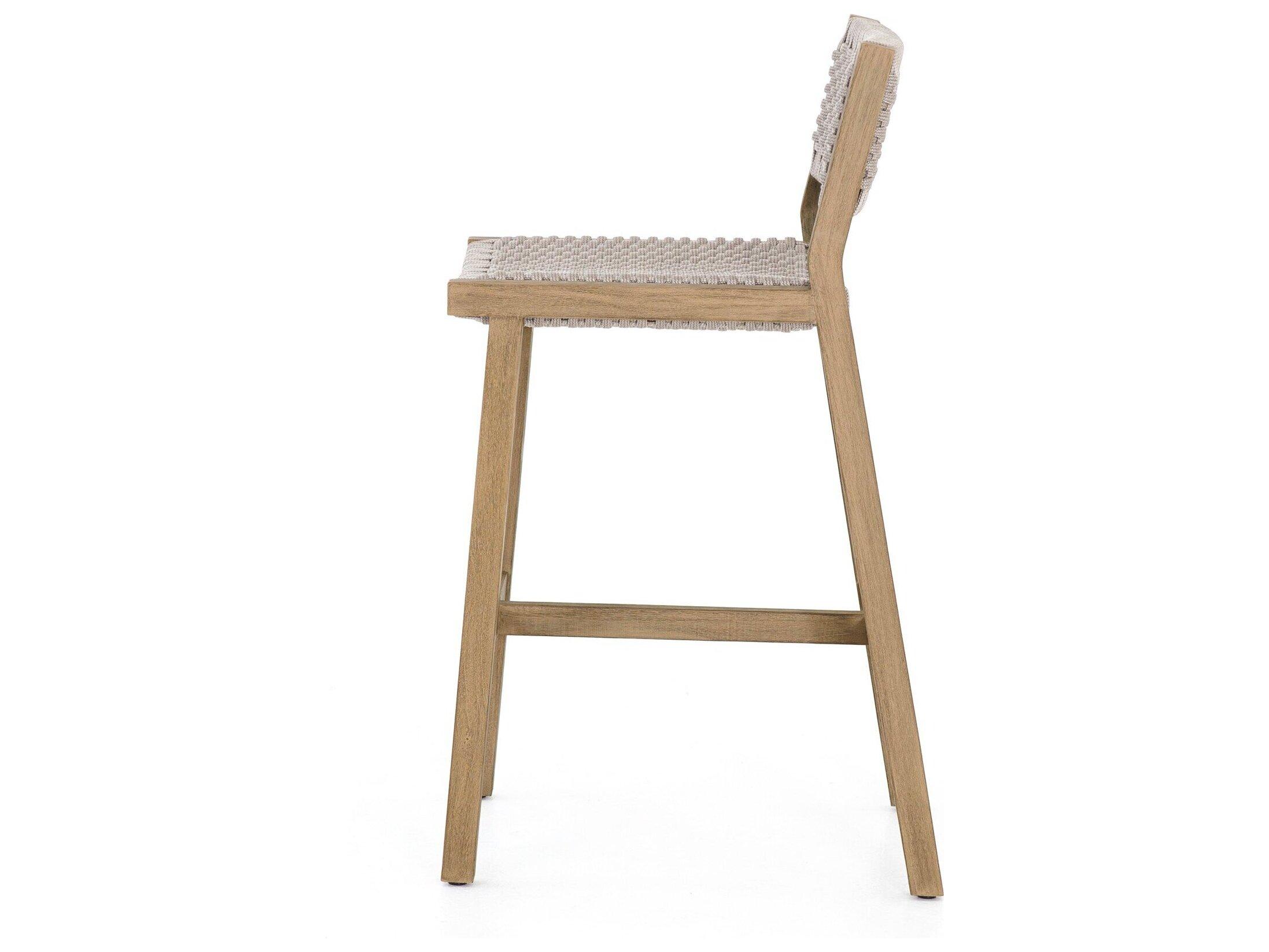 Four Hands Outdoor Solano Thick Grey Rope / Washed Brown Teak Strap Bar Stool