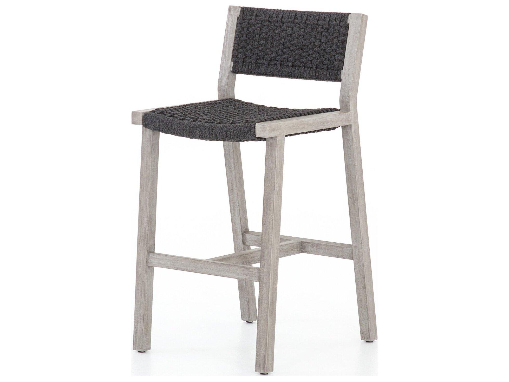 Four Hands Outdoor Solano Thick Dark Grey Rope / Weathered Teak Strap Bar Stool