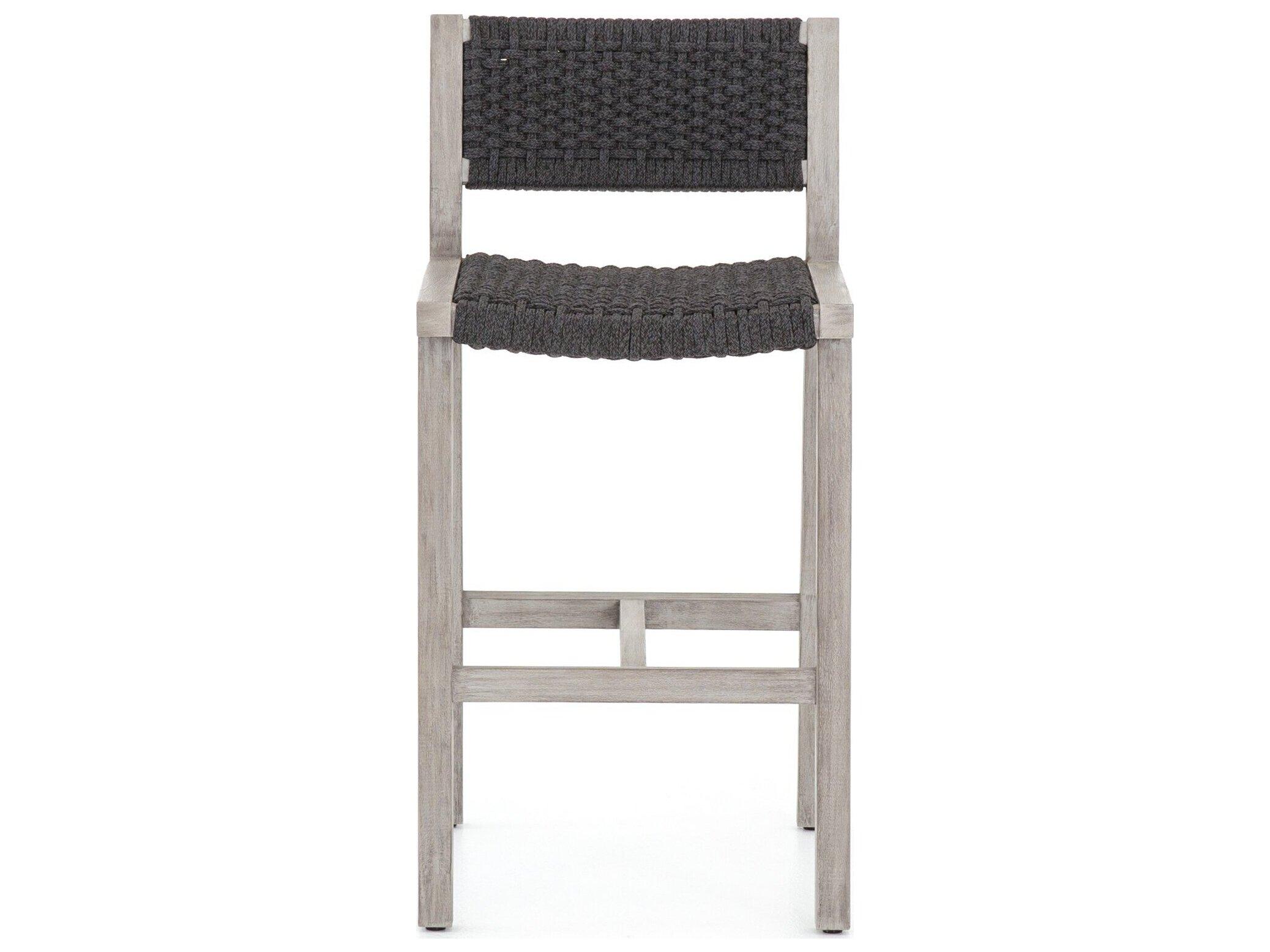 Four Hands Outdoor Solano Thick Dark Grey Rope / Weathered Teak Strap Bar Stool