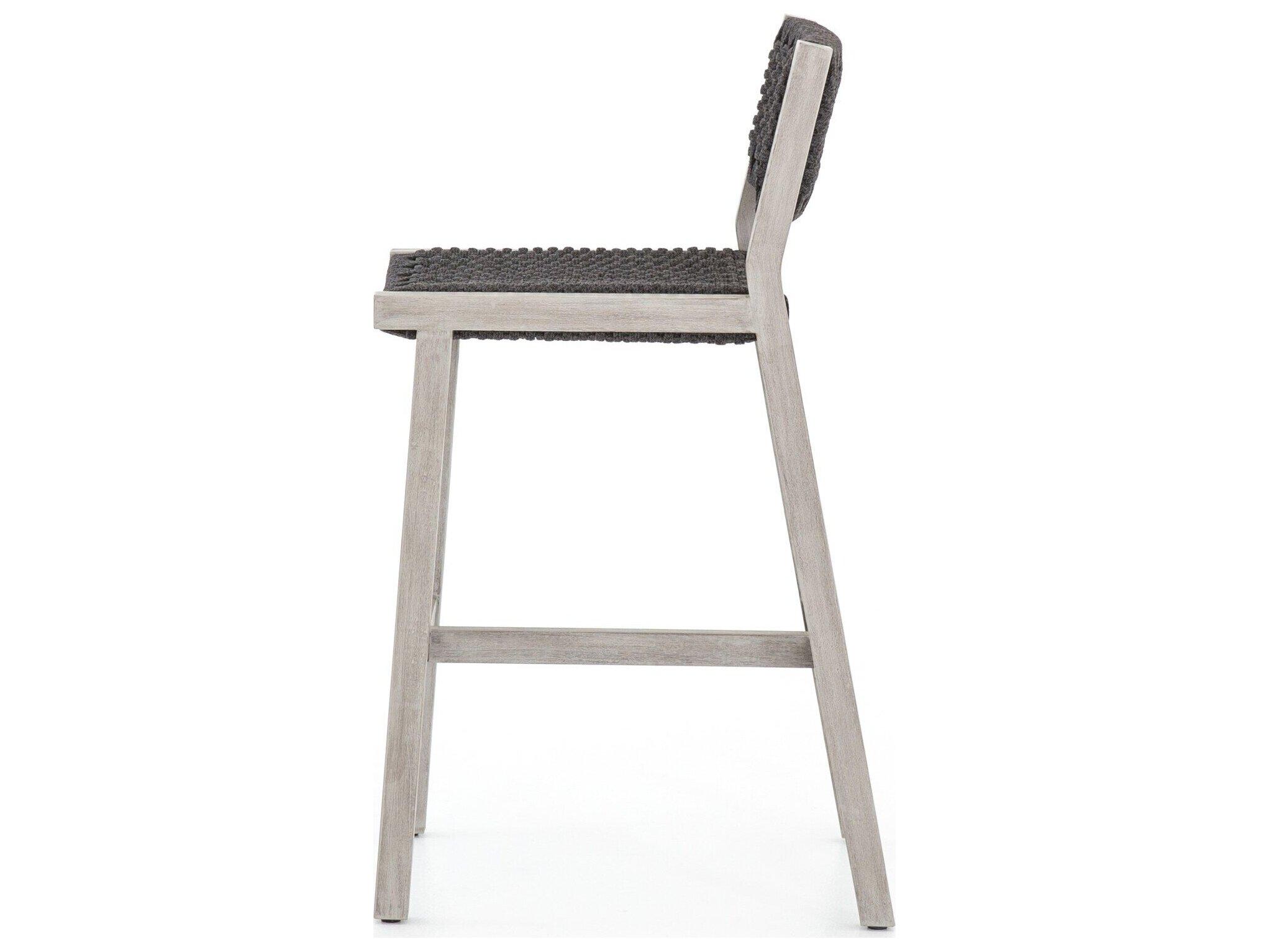 Four Hands Outdoor Solano Thick Dark Grey Rope / Weathered Teak Strap Bar Stool
