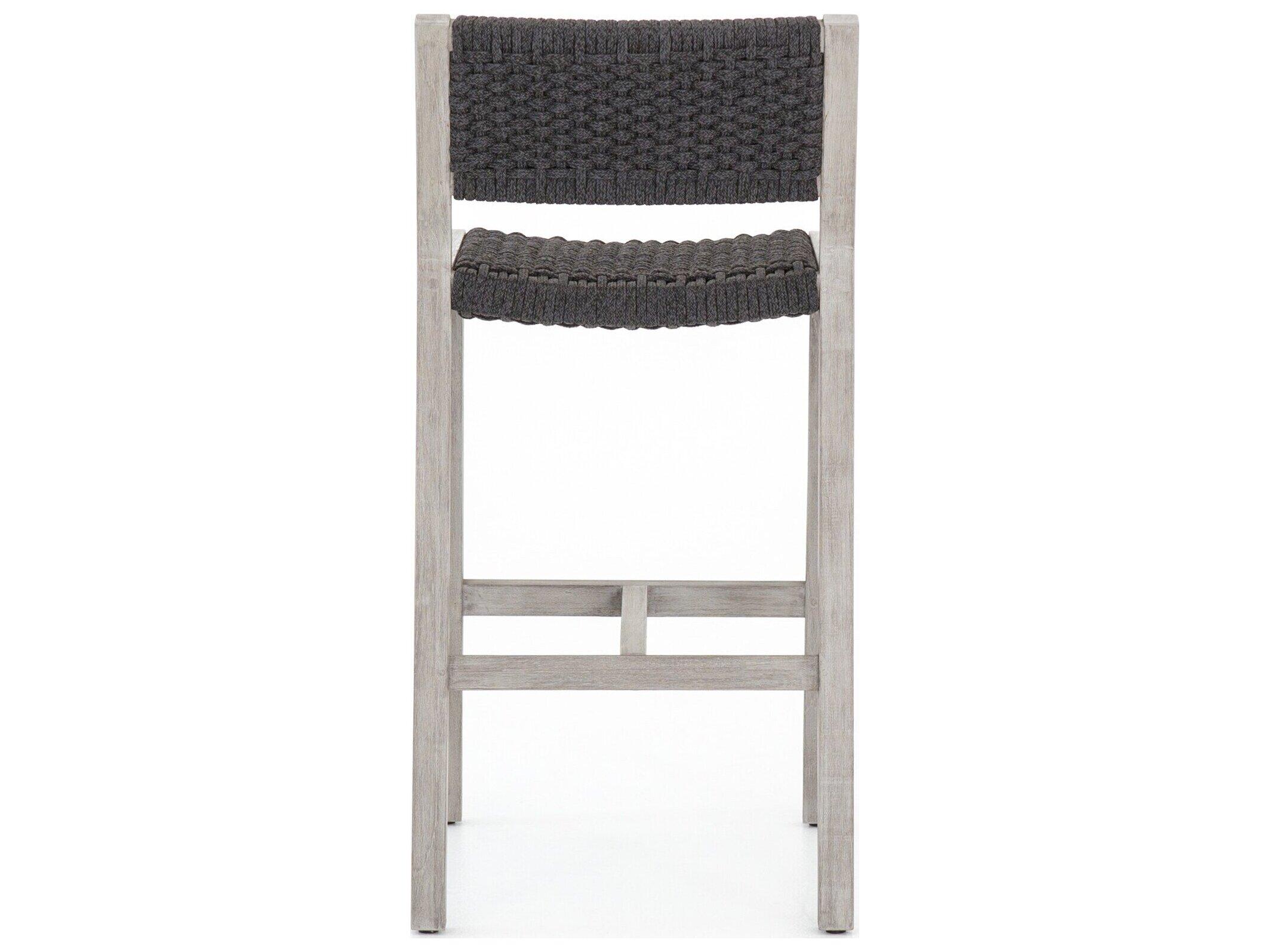 Four Hands Outdoor Solano Thick Dark Grey Rope / Weathered Teak Strap Bar Stool