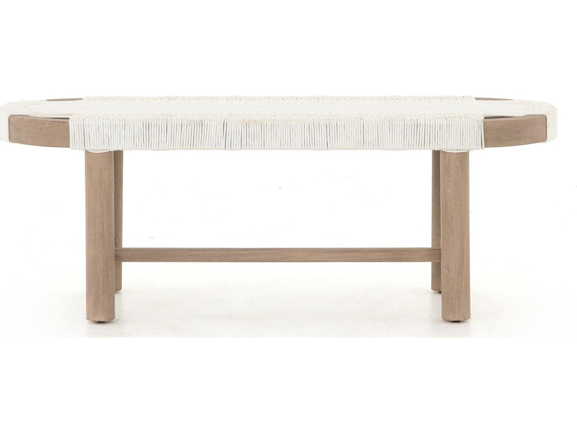 Four Hands Outdoor Solano Washed Brown / White Rope Teak Bench