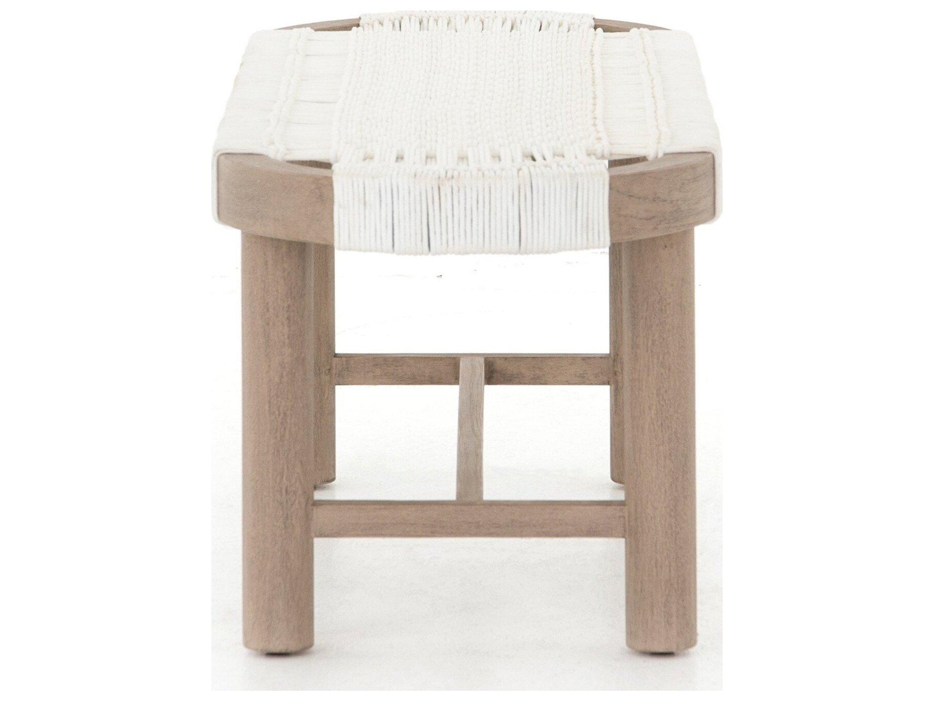 Four Hands Outdoor Solano Washed Brown / White Rope Teak Bench