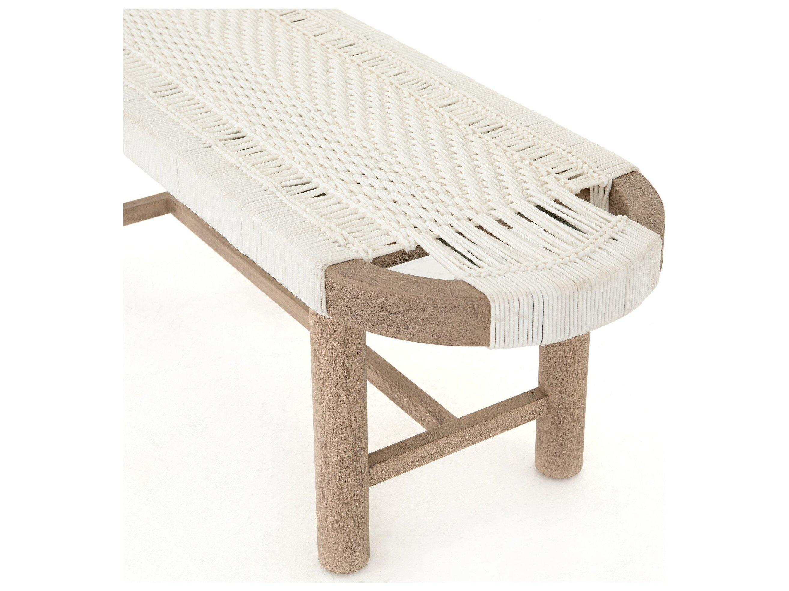 Four Hands Outdoor Solano Washed Brown / White Rope Teak Bench