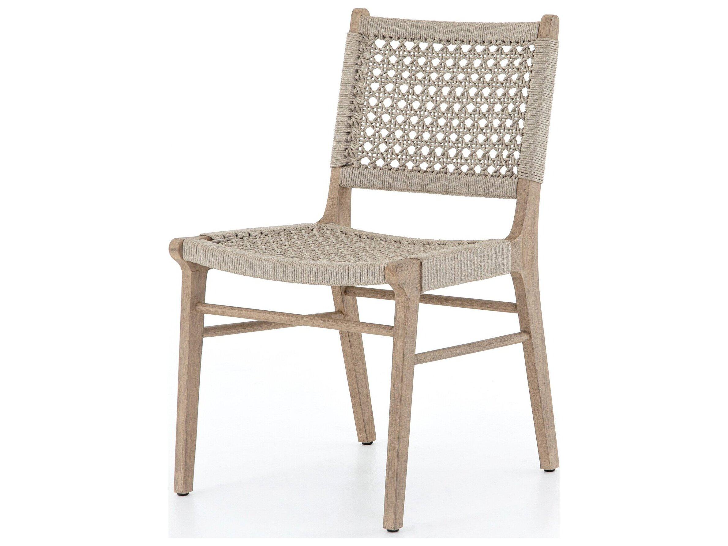 Four Hands Outdoor Solano Ivory Rope / Washed Brown Teak Dining Chair