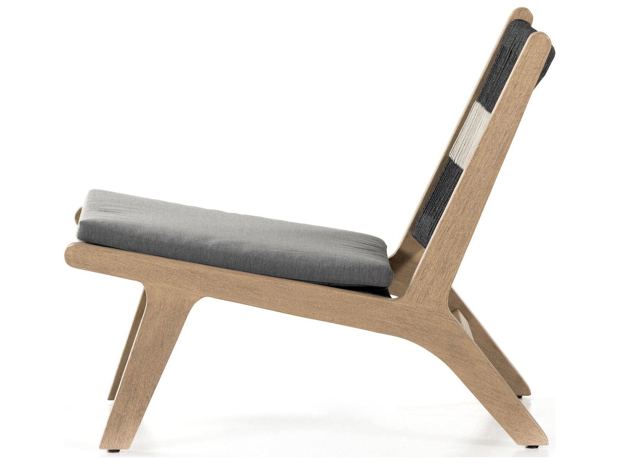 Four Hands Outdoor Solano Washed Brown Teak  Lounge Chair in Grey/Dark Grey Rope