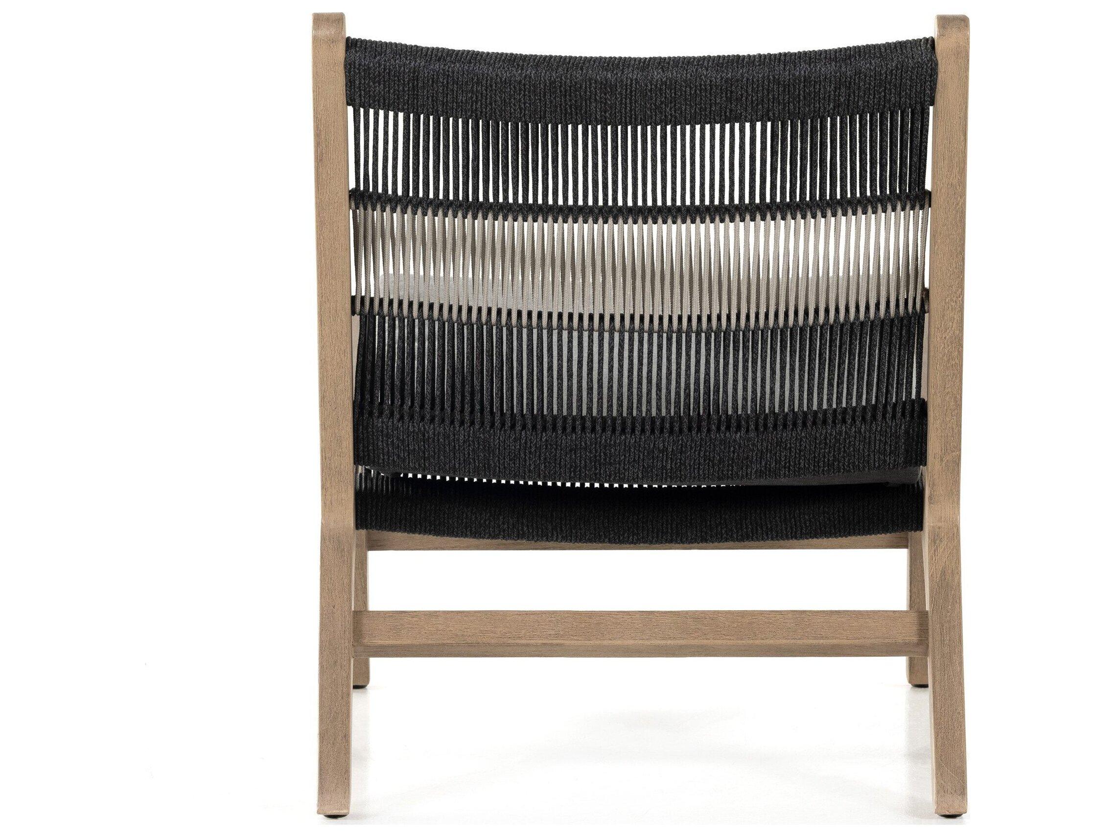 Four Hands Outdoor Solano Washed Brown Teak  Lounge Chair in Grey/Dark Grey Rope