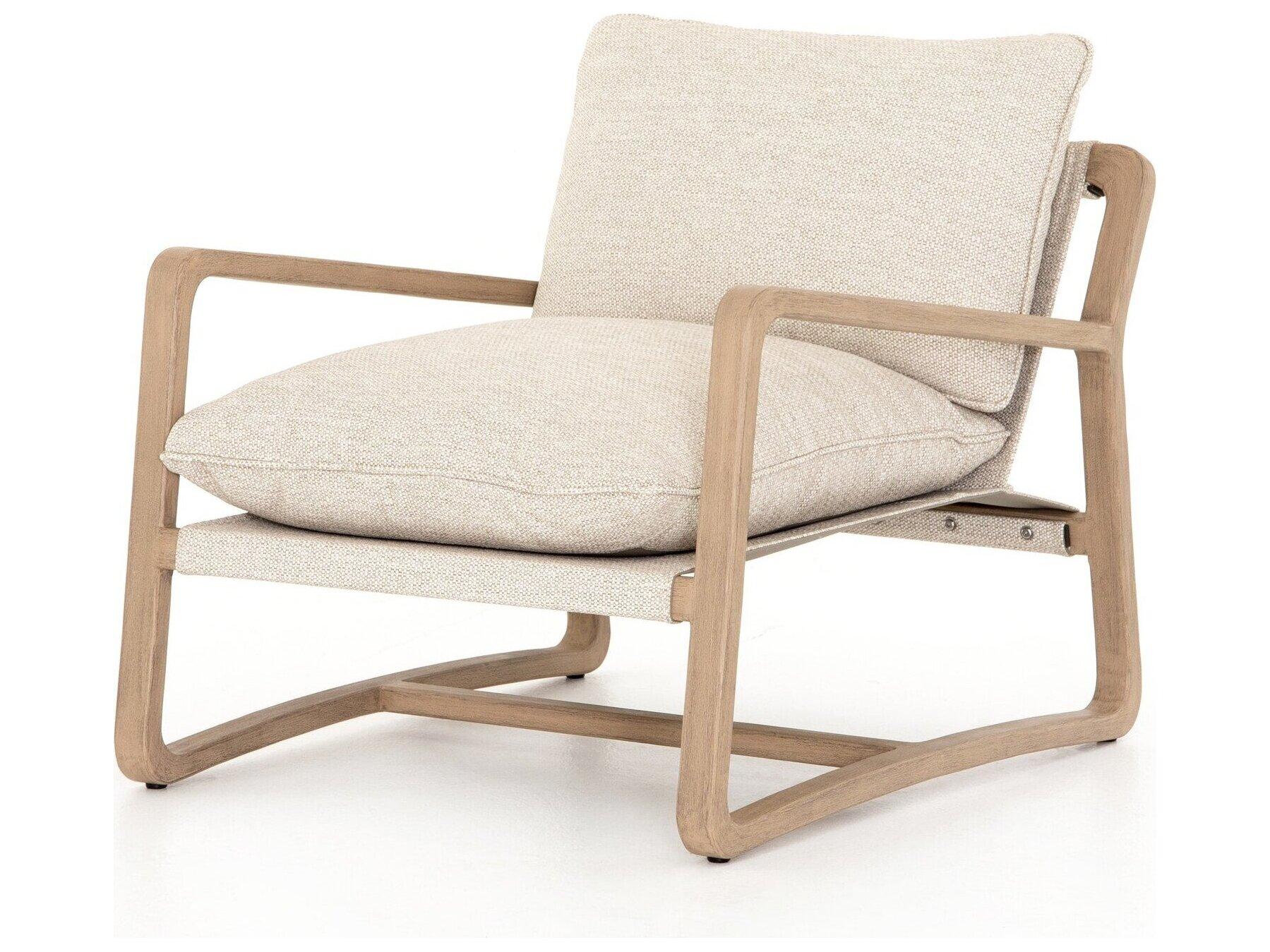 Four Hands Outdoor Solano Washed Brown Teak Lounge Chair with Faye Sand Cushion