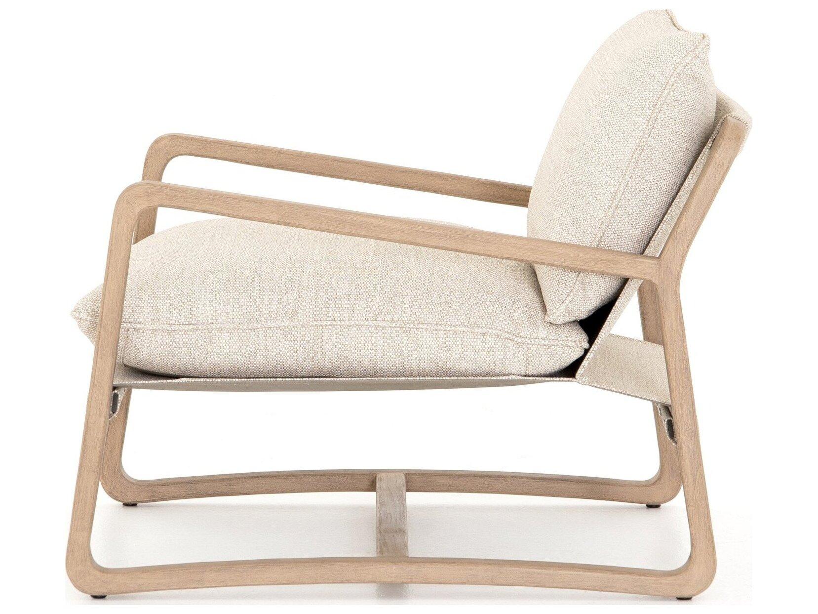 Four Hands Outdoor Solano Washed Brown Teak Lounge Chair with Faye Sand Cushion