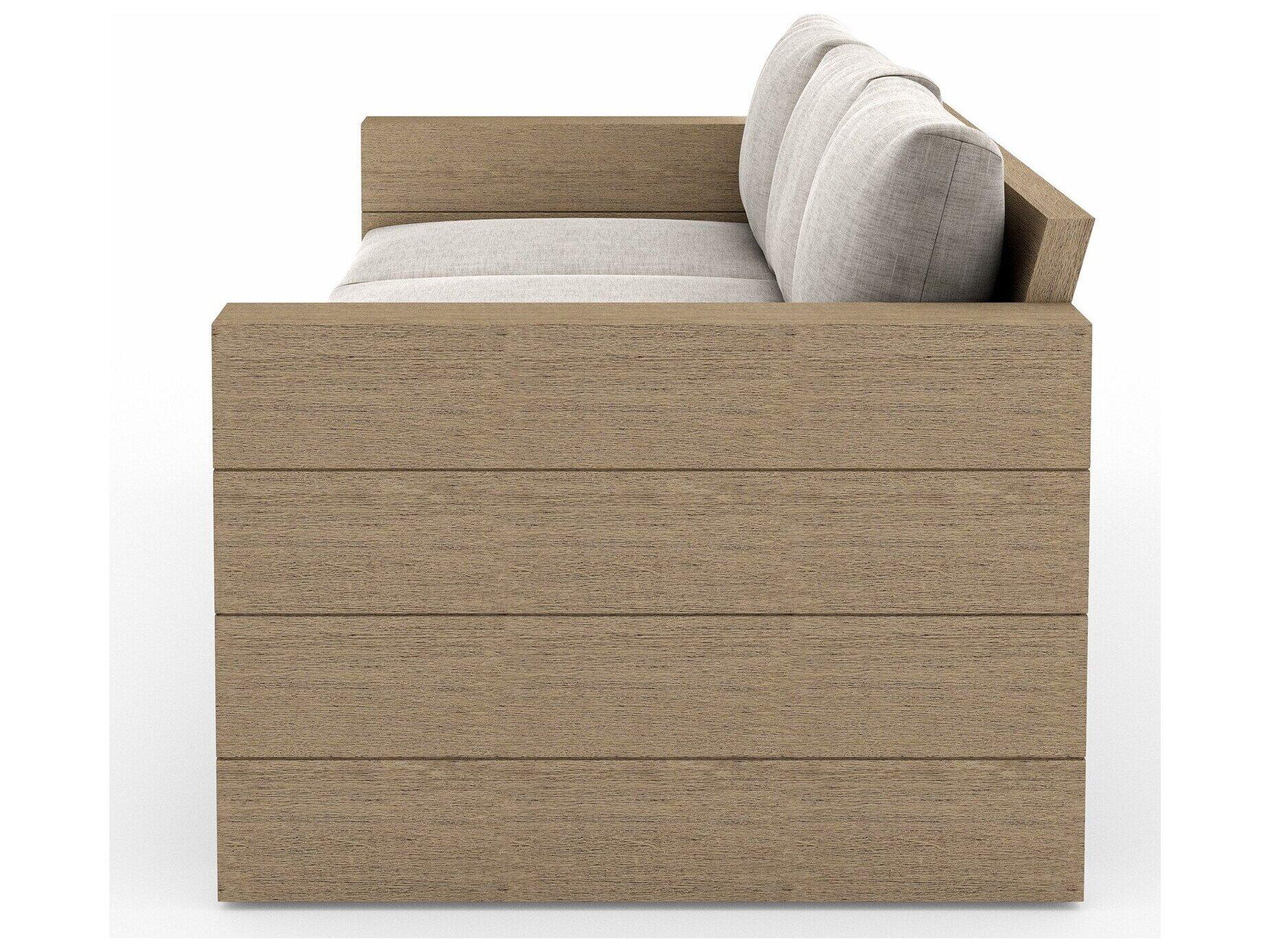 Four Hands Outdoor Grass Roots Leroy Washed Brown Teak Cushion Sofa in Stone Grey