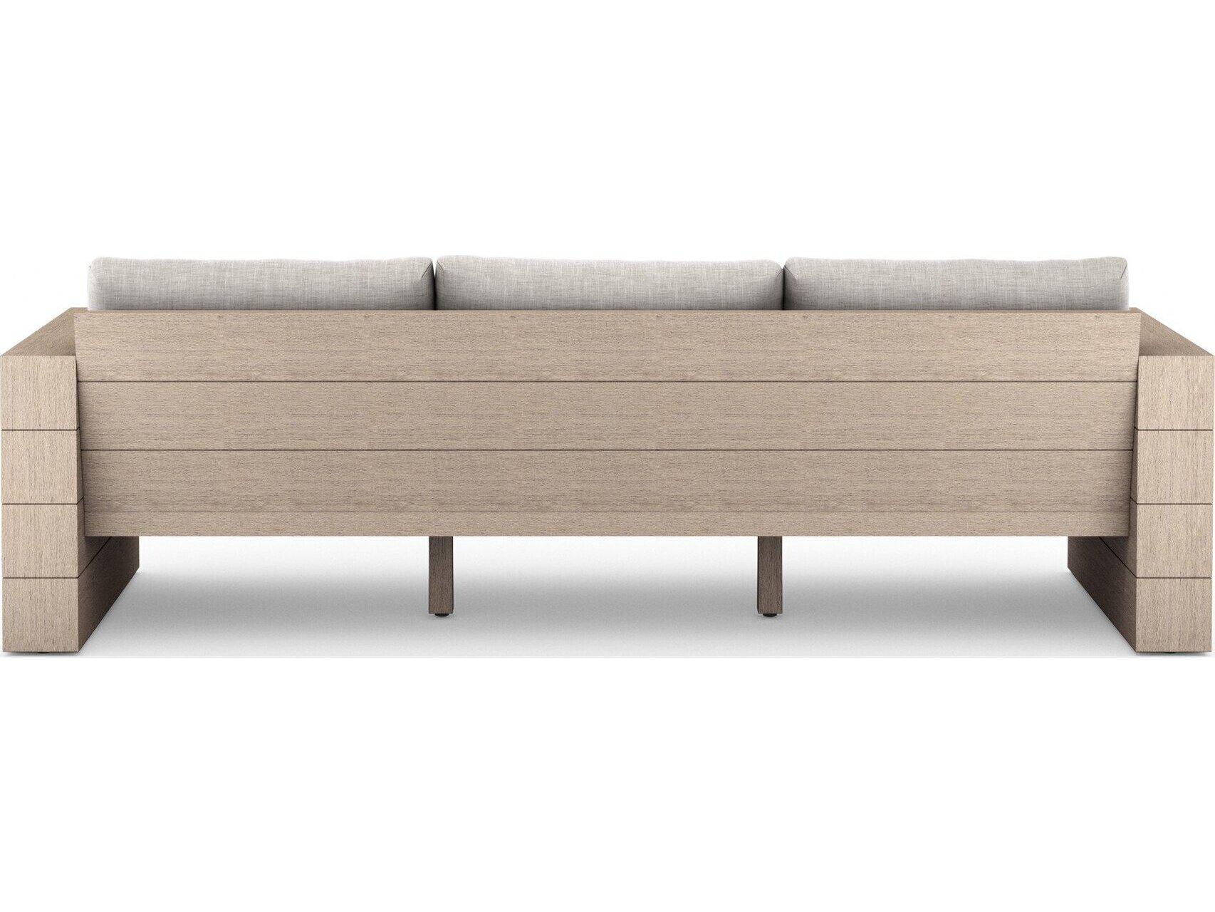 Four Hands Outdoor Grass Roots Leroy Washed Brown Teak Cushion Sofa in Stone Grey