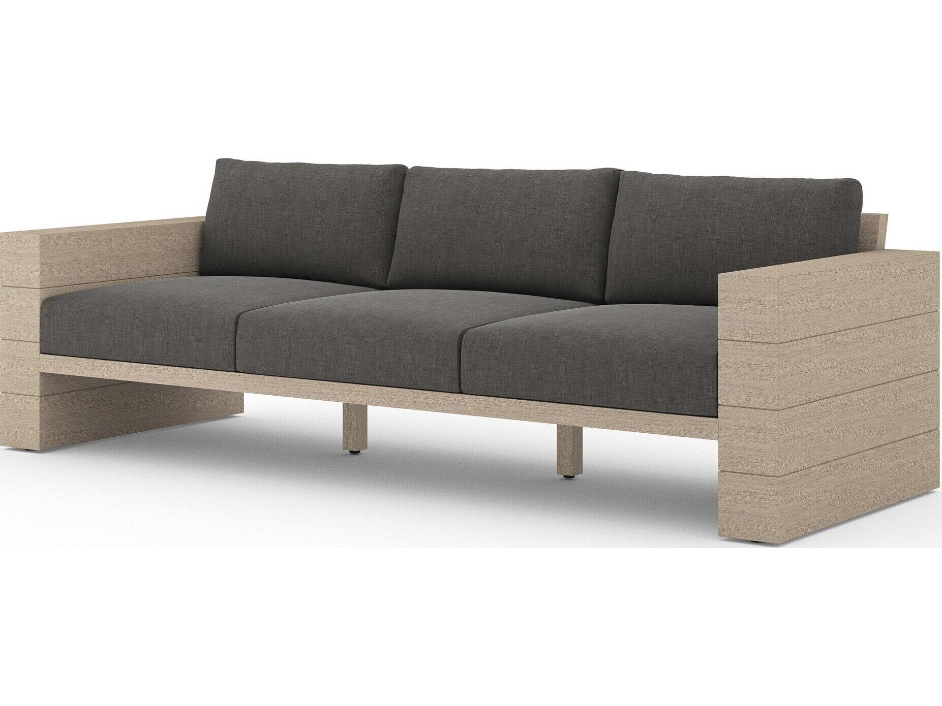 Four Hands Outdoor Grass Roots Leroy Washed Brown Teak Cushion Sofa in Charcoal