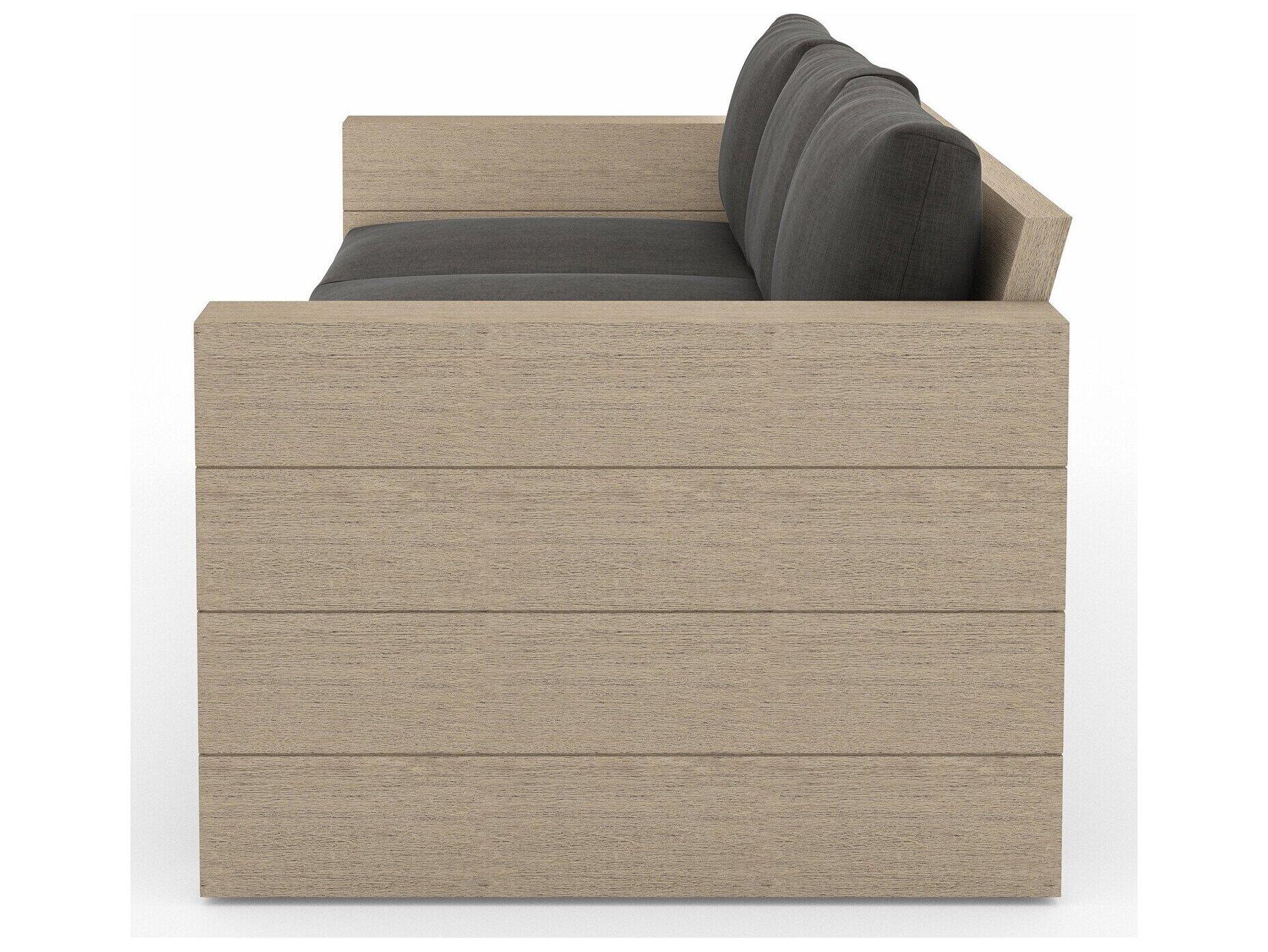 Four Hands Outdoor Grass Roots Leroy Washed Brown Teak Cushion Sofa in Charcoal