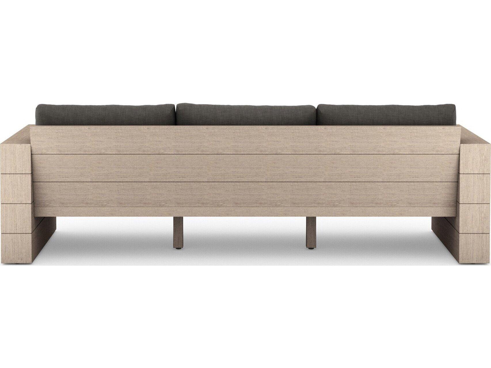 Four Hands Outdoor Grass Roots Leroy Washed Brown Teak Cushion Sofa in Charcoal