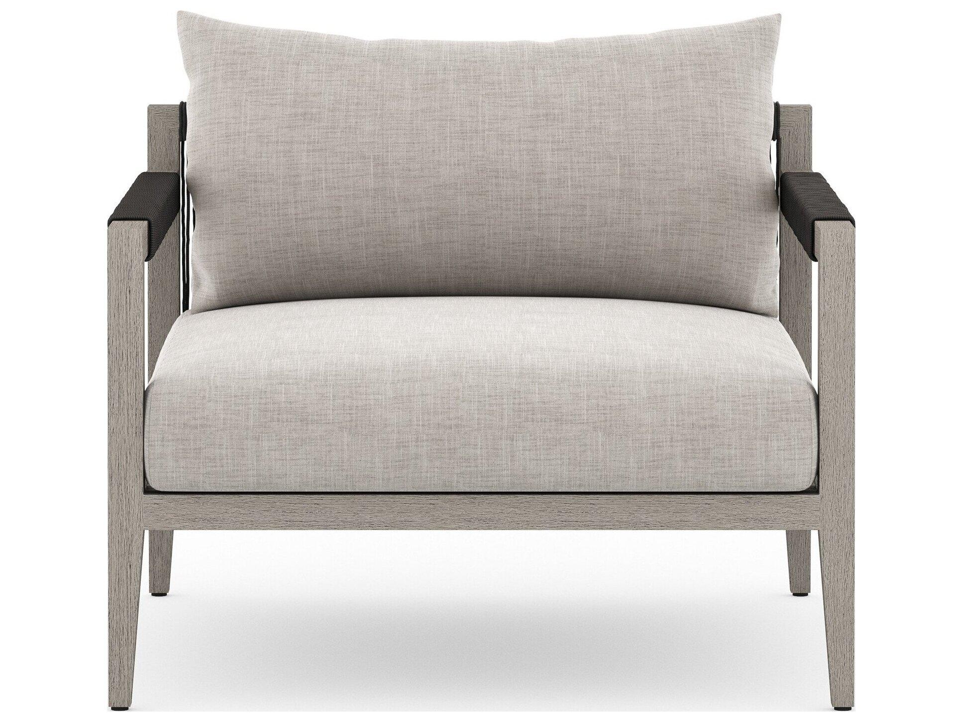 Four Hands Outdoor Solano Sherwood Weathered Grey Teak Cushion Lounge Chair in Stone Grey