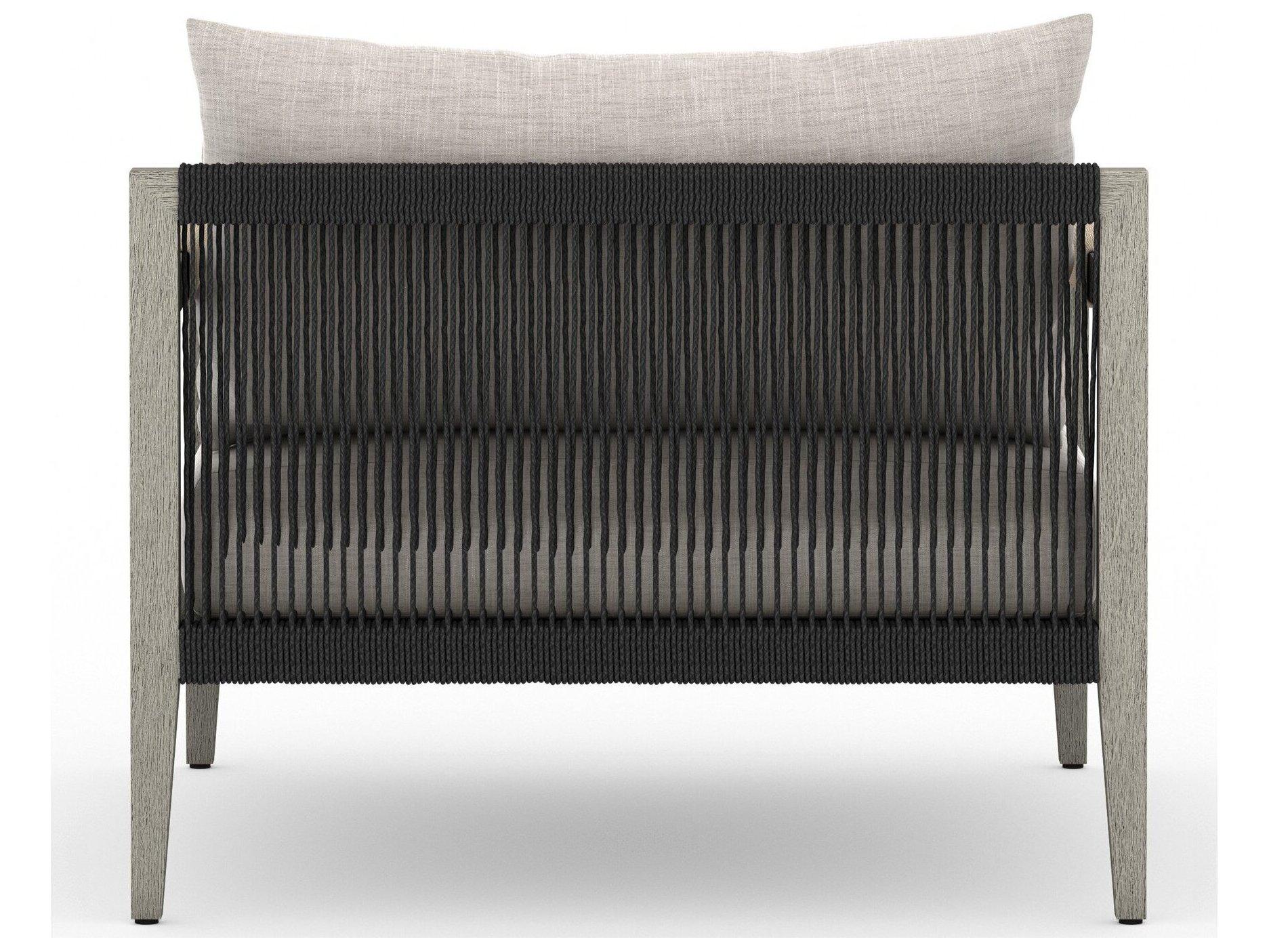 Four Hands Outdoor Solano Sherwood Weathered Grey Teak Cushion Lounge Chair in Stone Grey